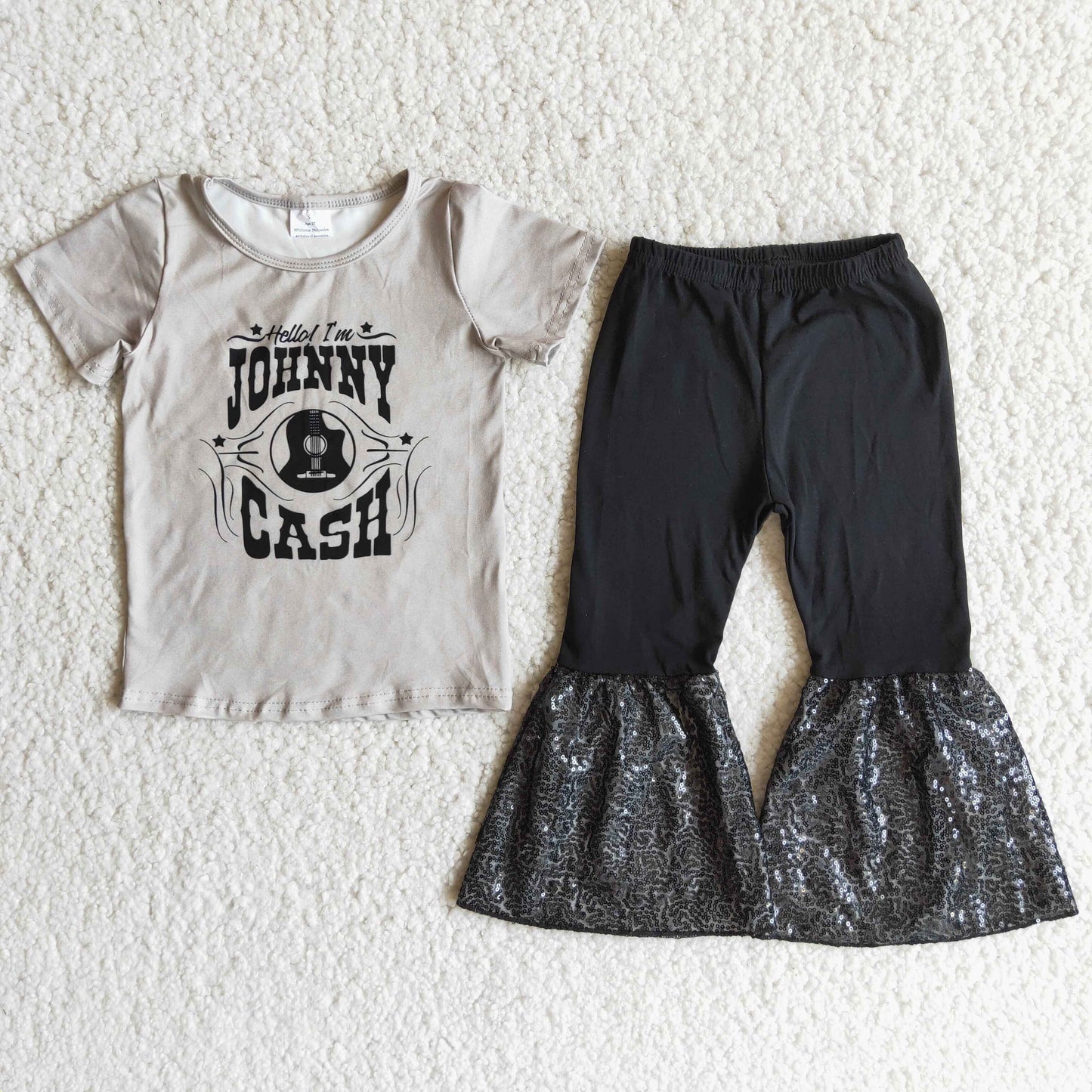 Grey Guitar Sequins Bells Pants Singer Girls Outfit