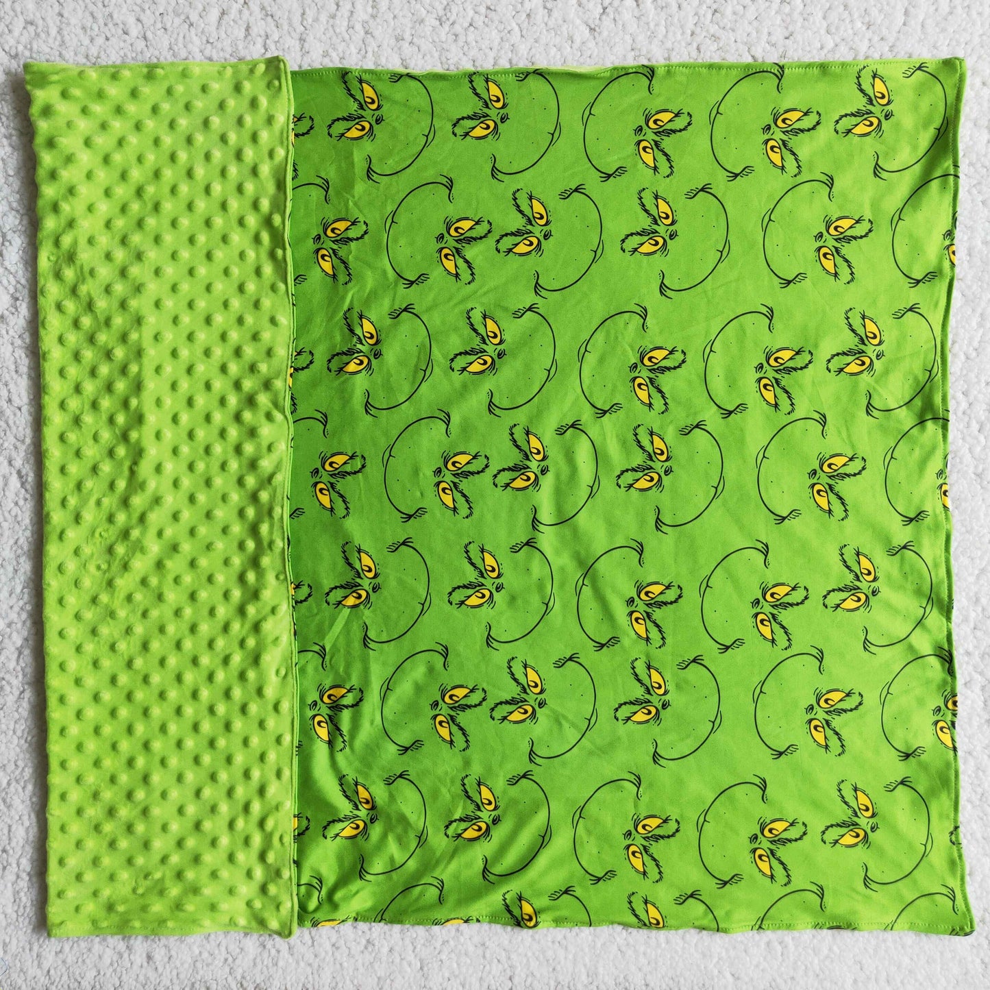 Green face print milk silk and minky baby girls Christmas blankets