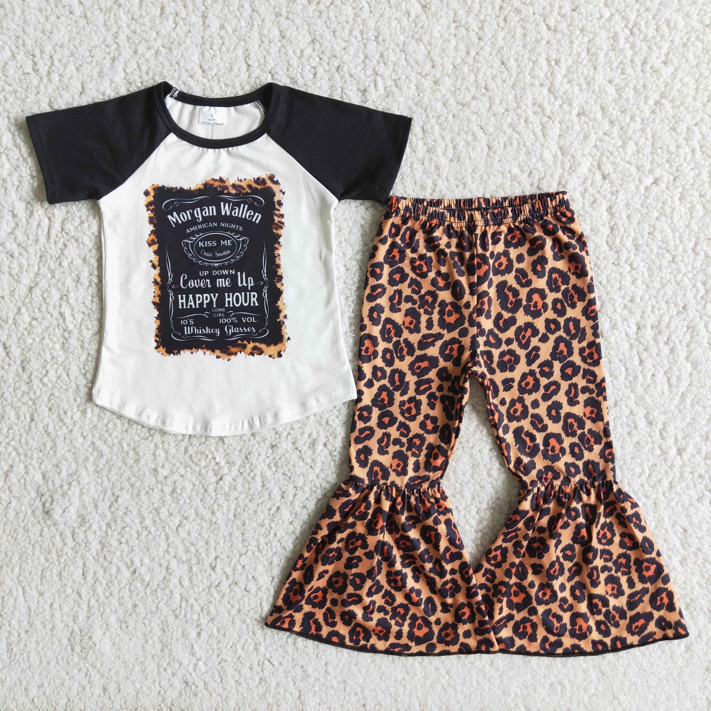 Black short sleeve leopard pants singer outfits