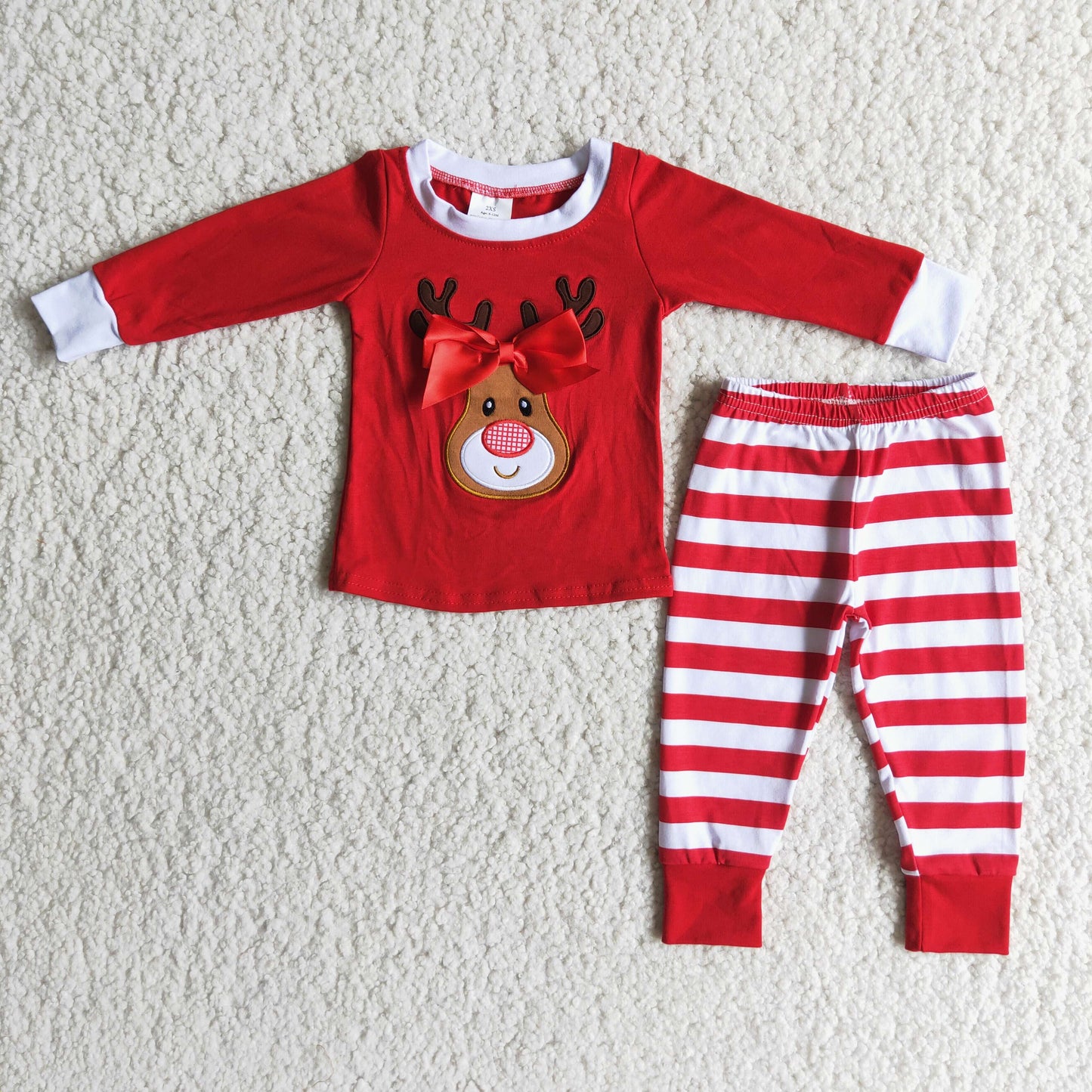 Red reindeer applique cotton girls Christmas pjs