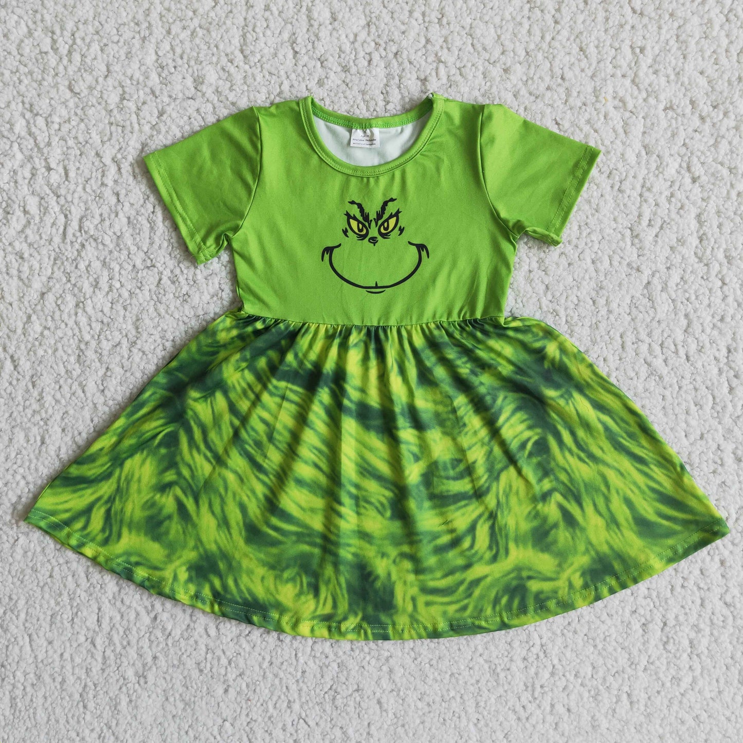 Green face screen print baby girls Christmas dresses