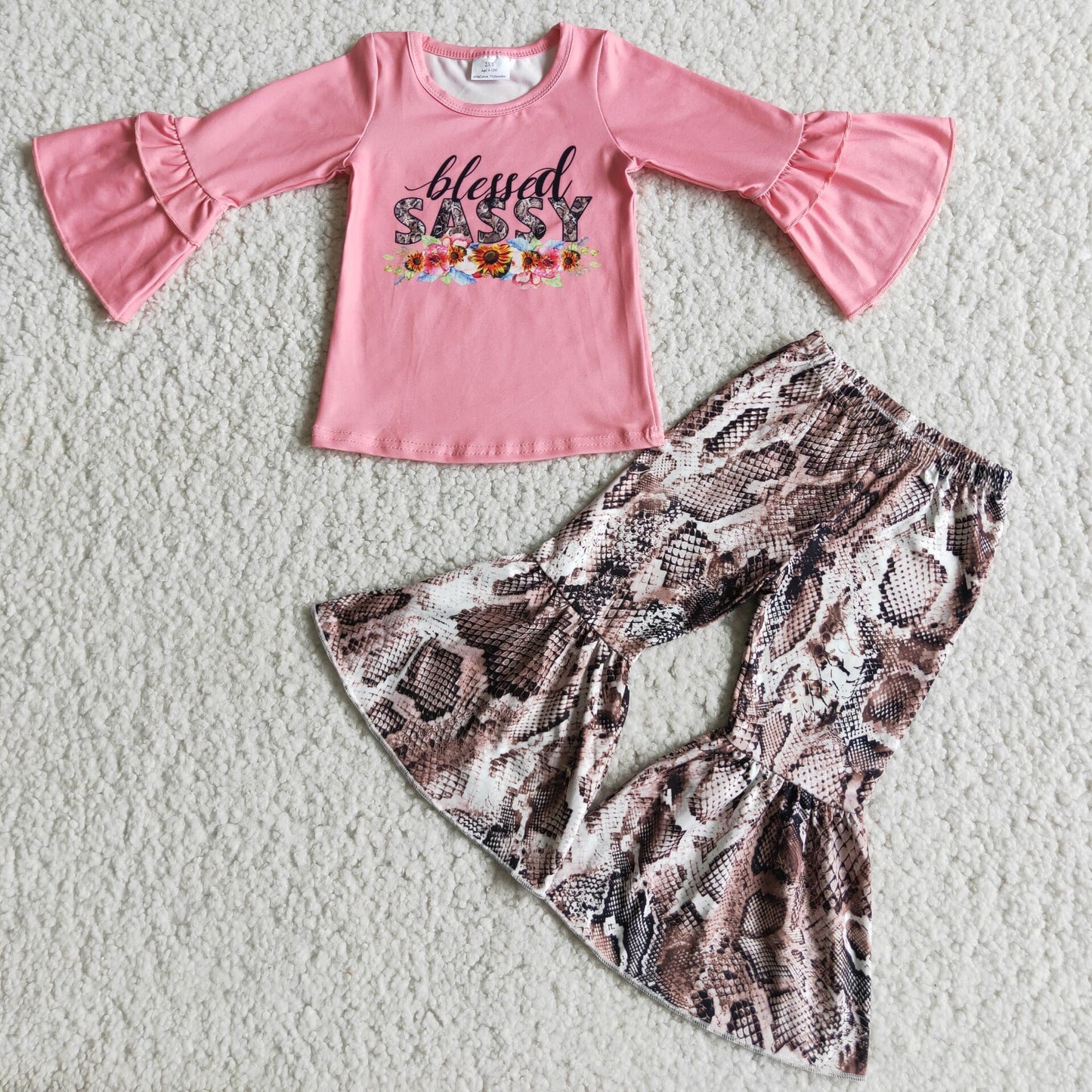 Blessed sassy shirt match snake bell bottom pants set