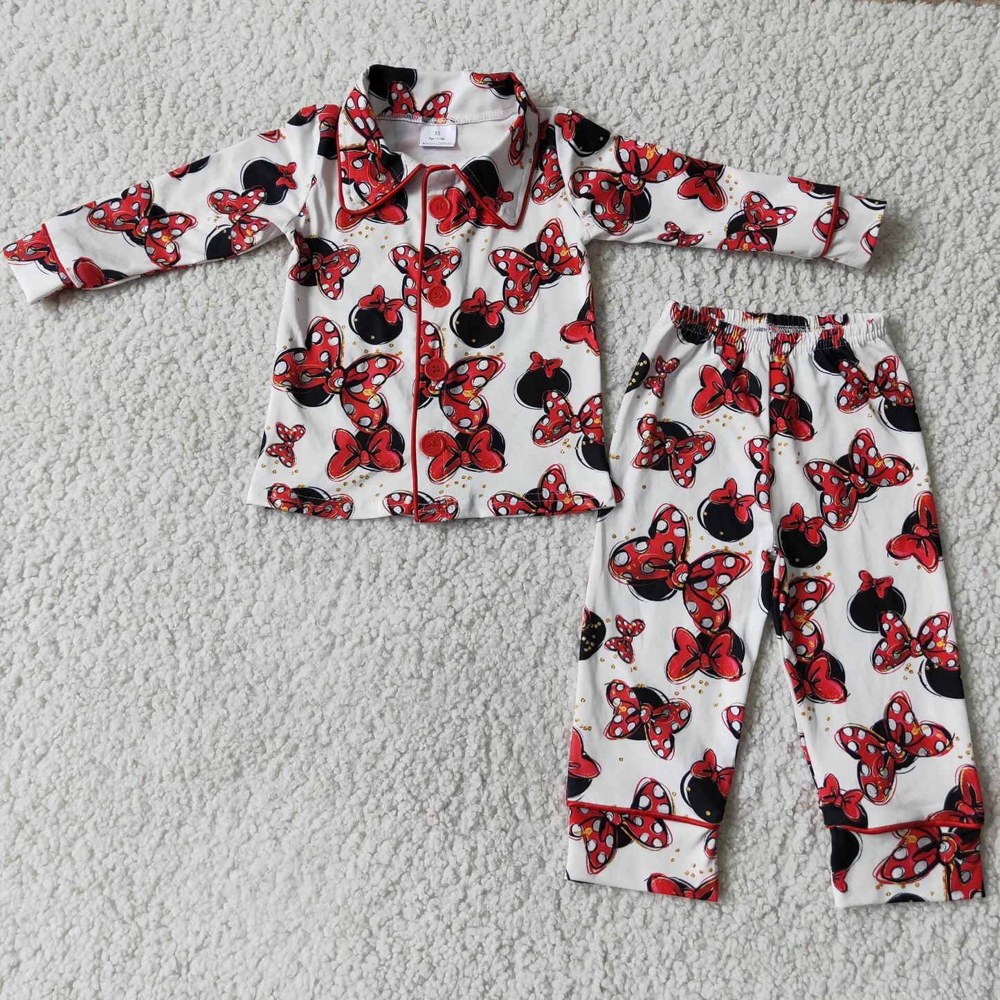 Cute bow long sleeve kids girls pjs