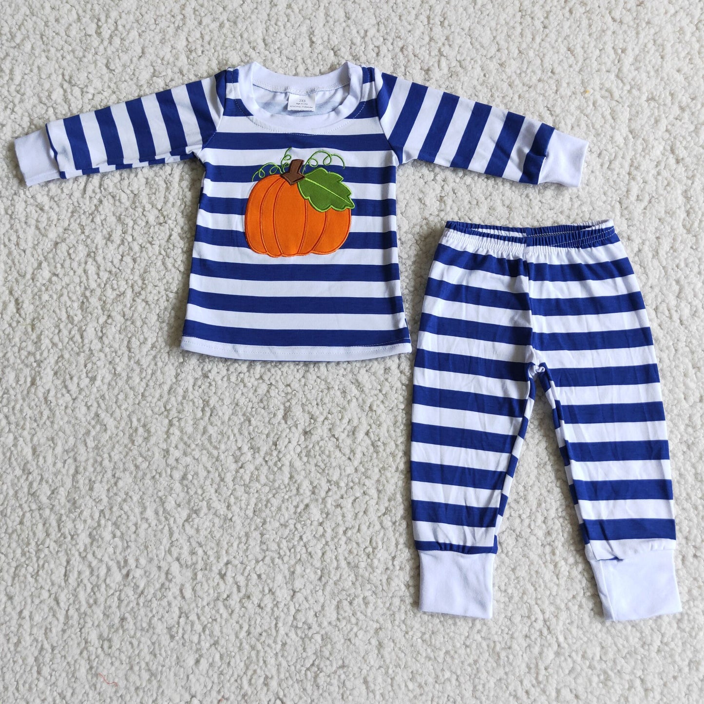 Boy  Pumpkin Blue Striped Outfit