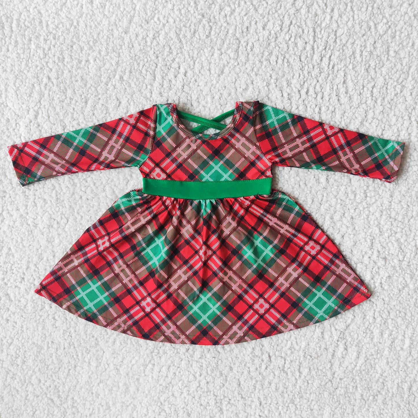 Christmas Plaid long sleeve twirl girl dresses