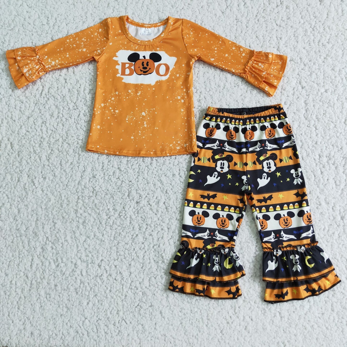 Boo screen print pants girls Halloween clothing set