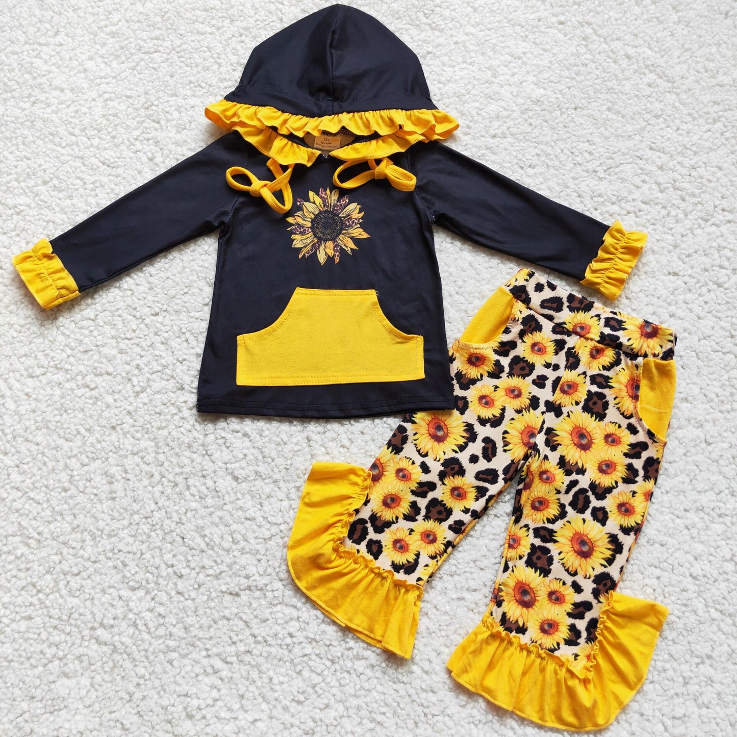 Sunflower screen print hoodie pocket pants winter clothing