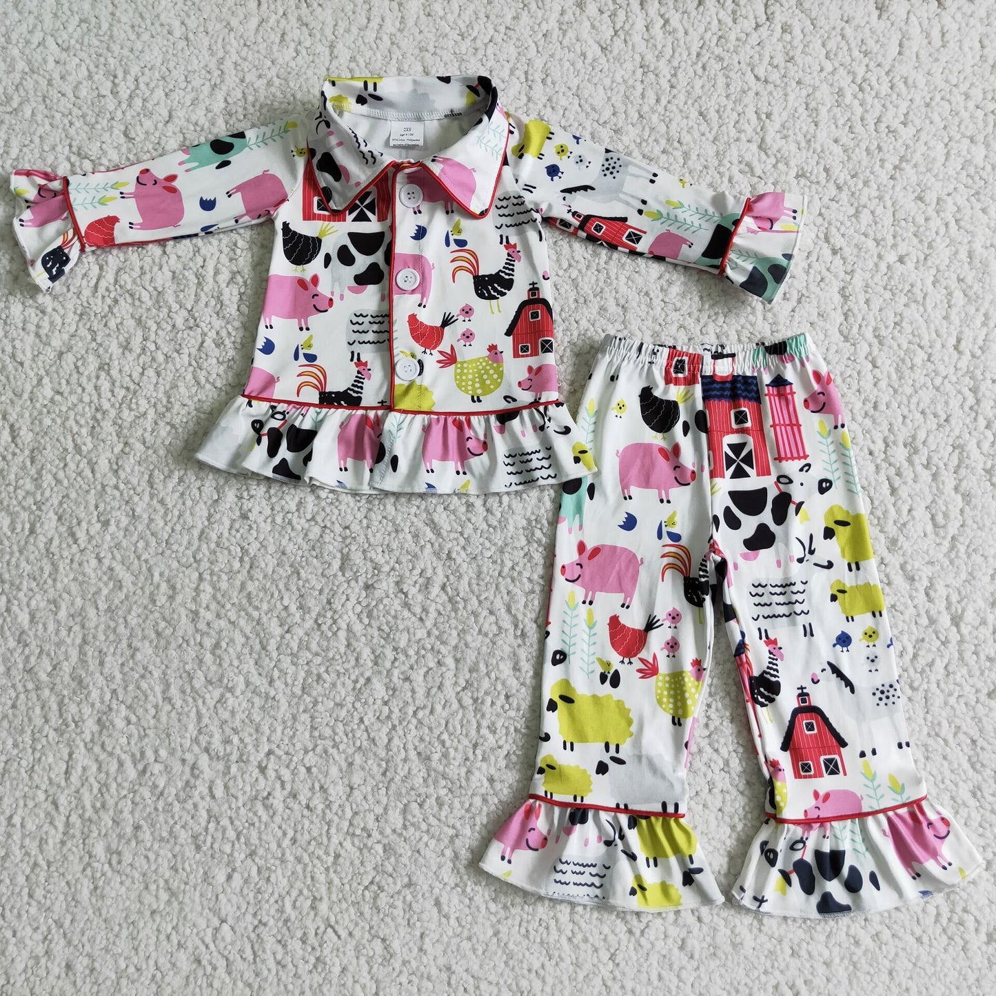 Farm print pajamas chicken pig girls sleepwear