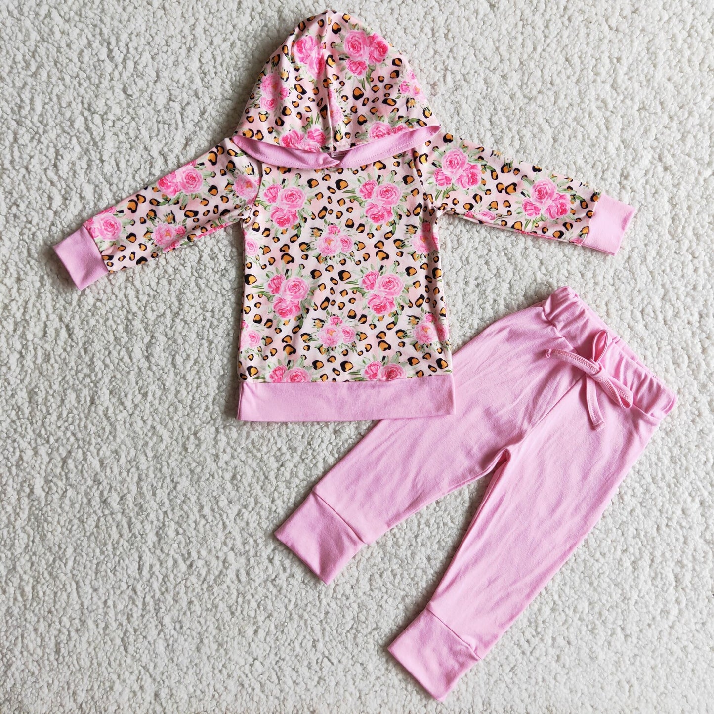 Pink leopard floral girls Hoodie set