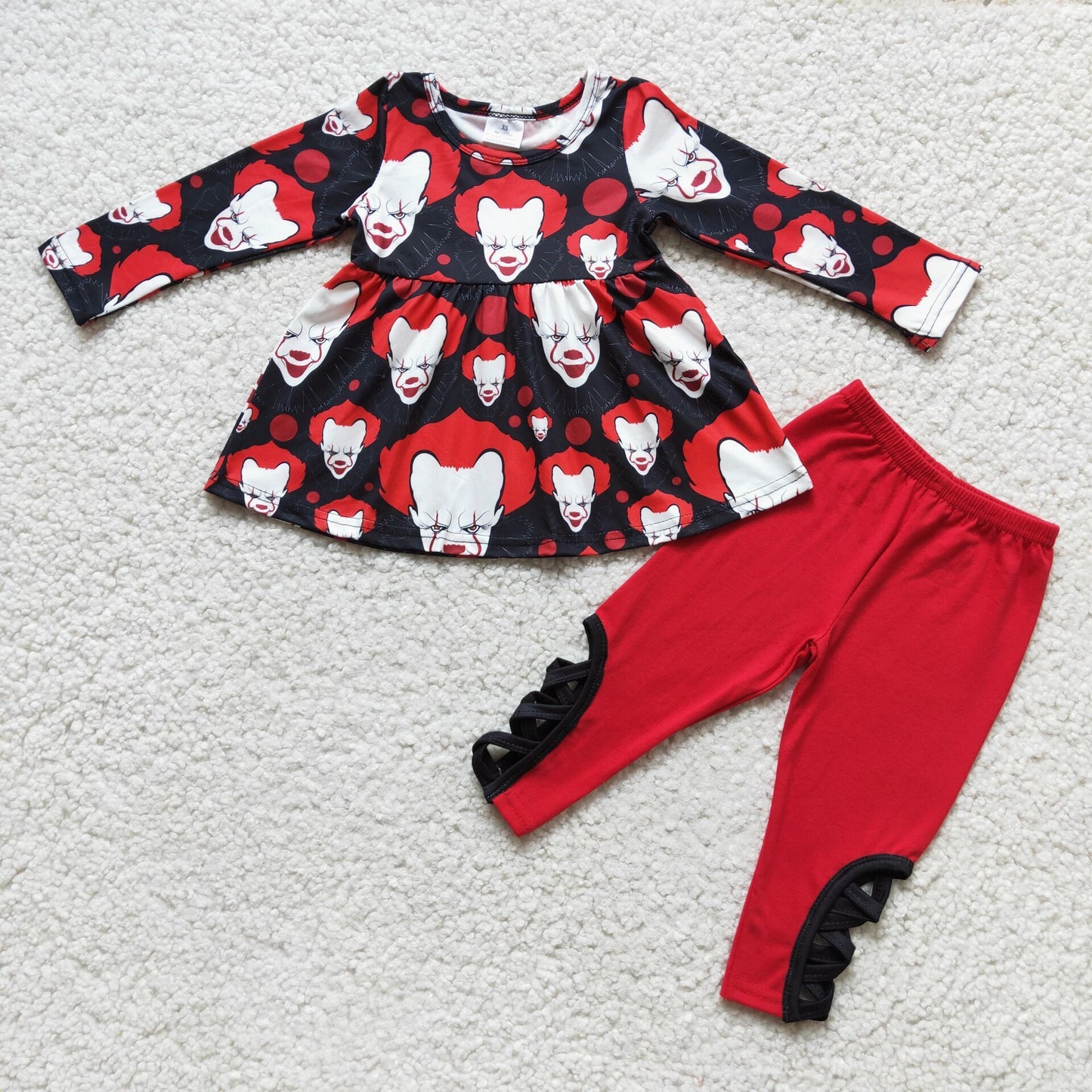 Long sleeve tunic red criss cross leggings halloween clothing