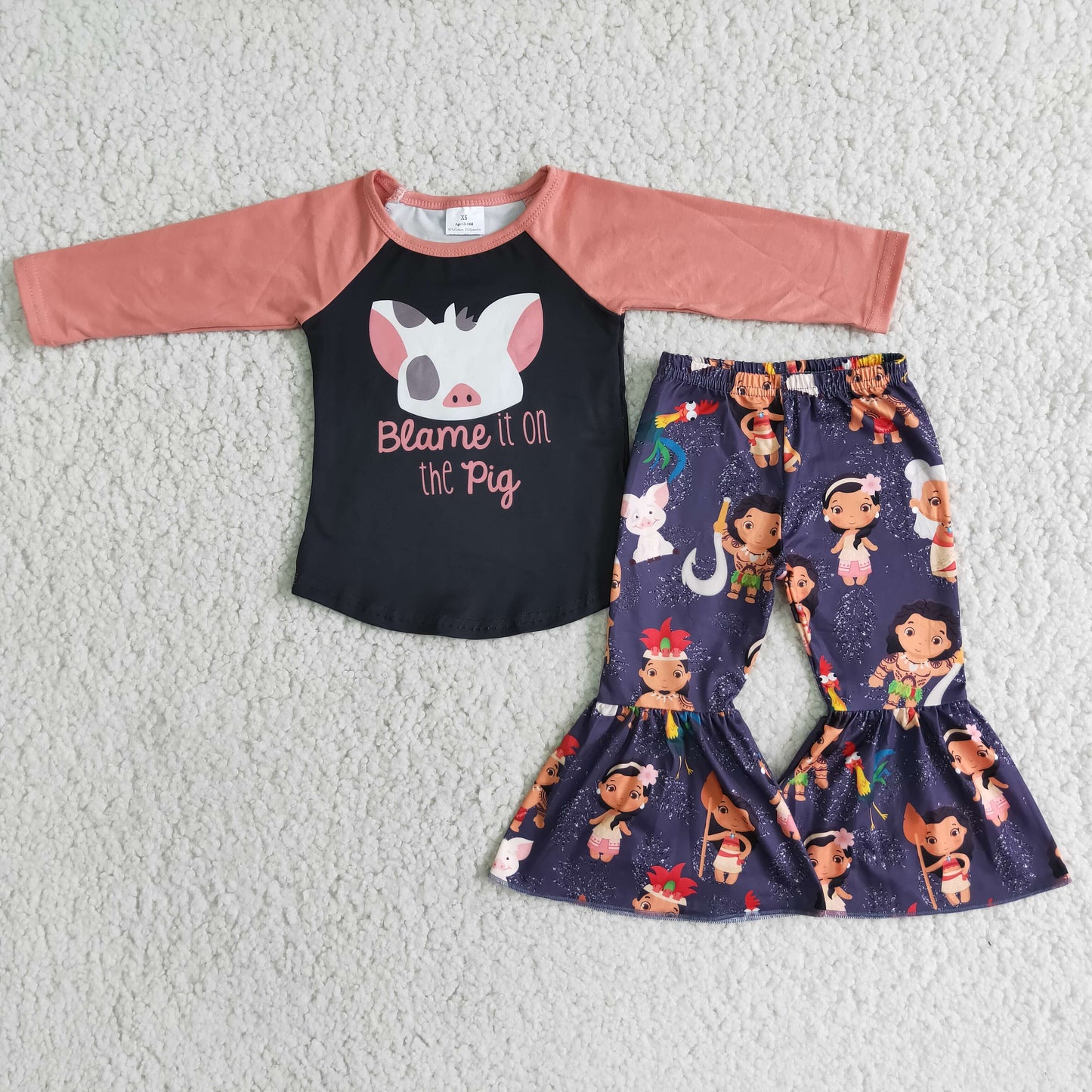 Pig print long sleeve pants girls clothing set