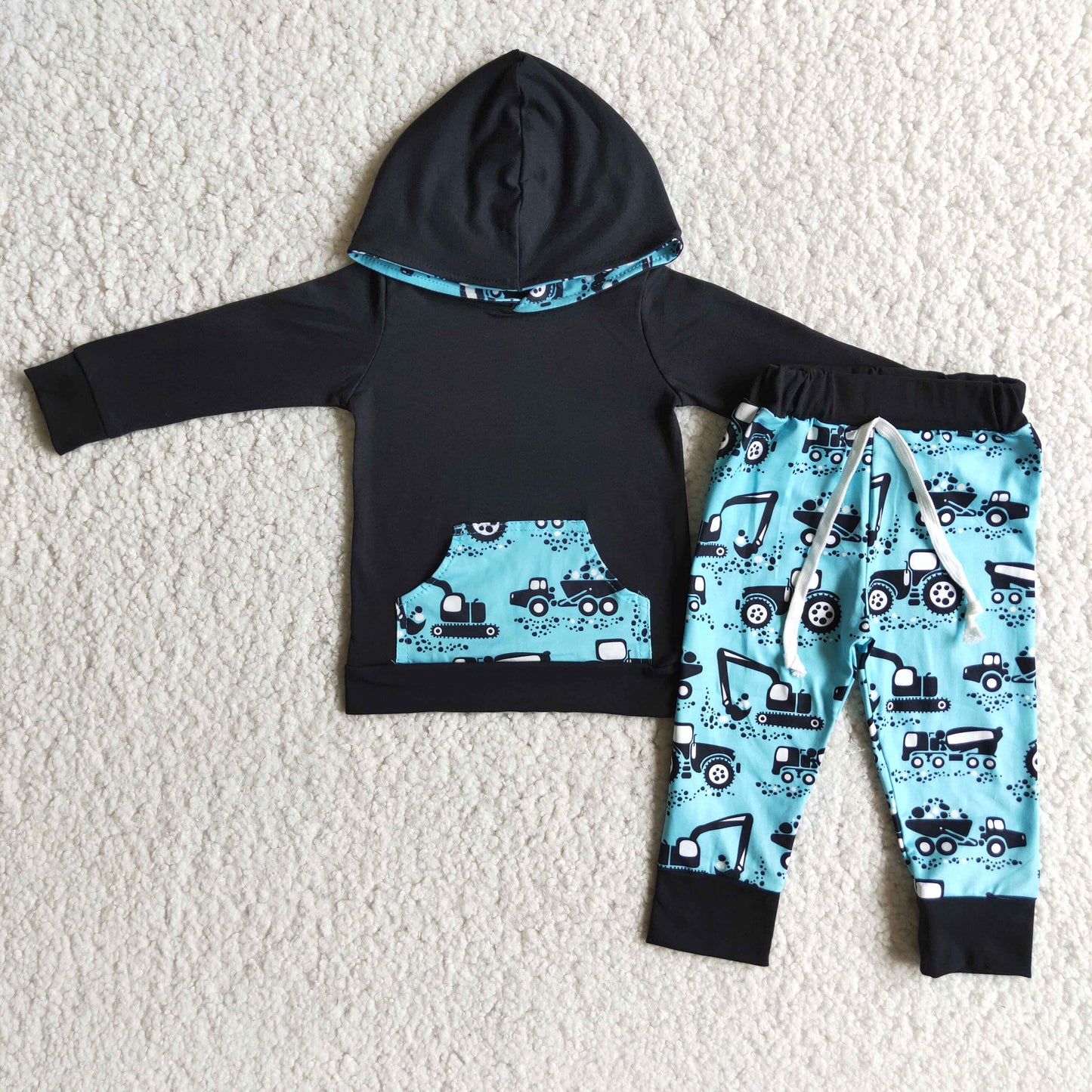 Digging machine tractor print boy hoodies set