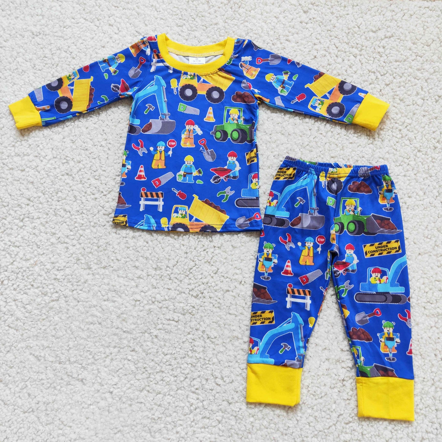 Excavator print boy long sleeve pajamas