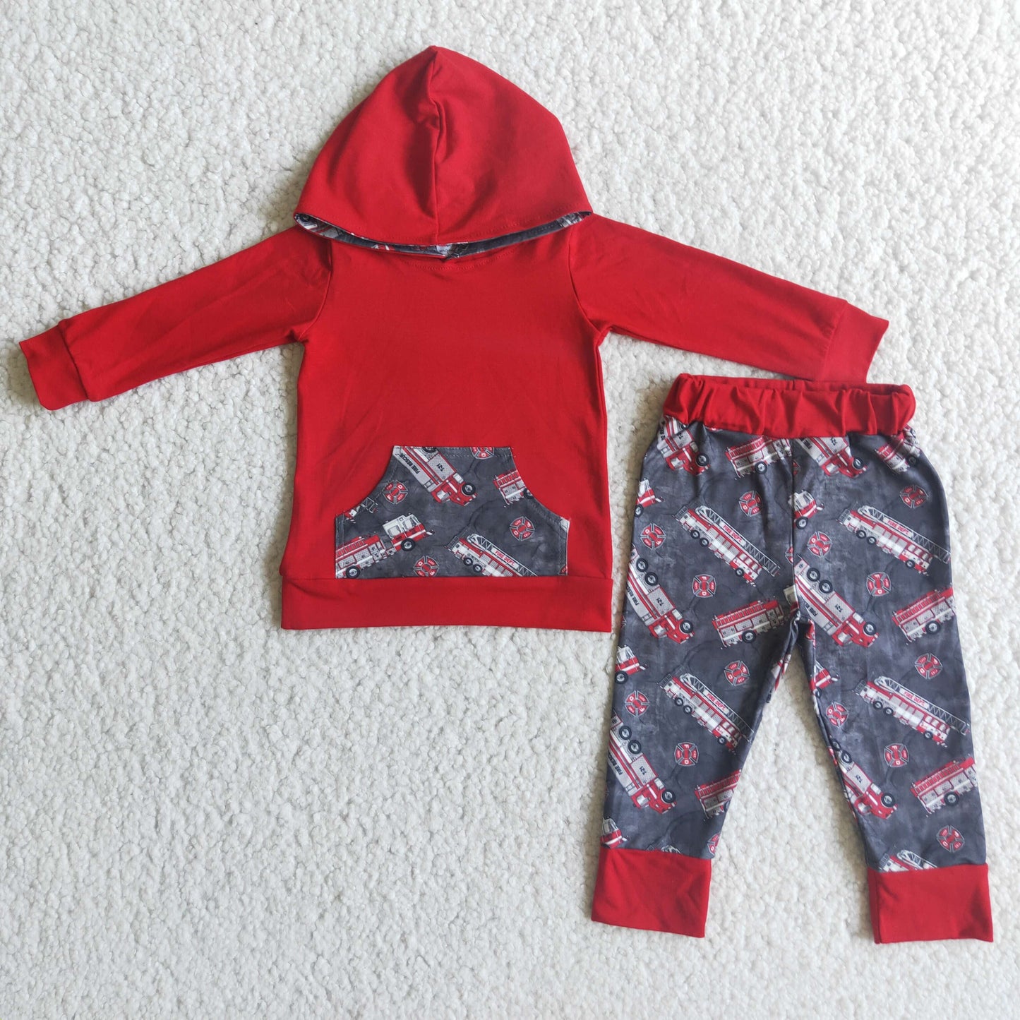 Red line boy hoodie set