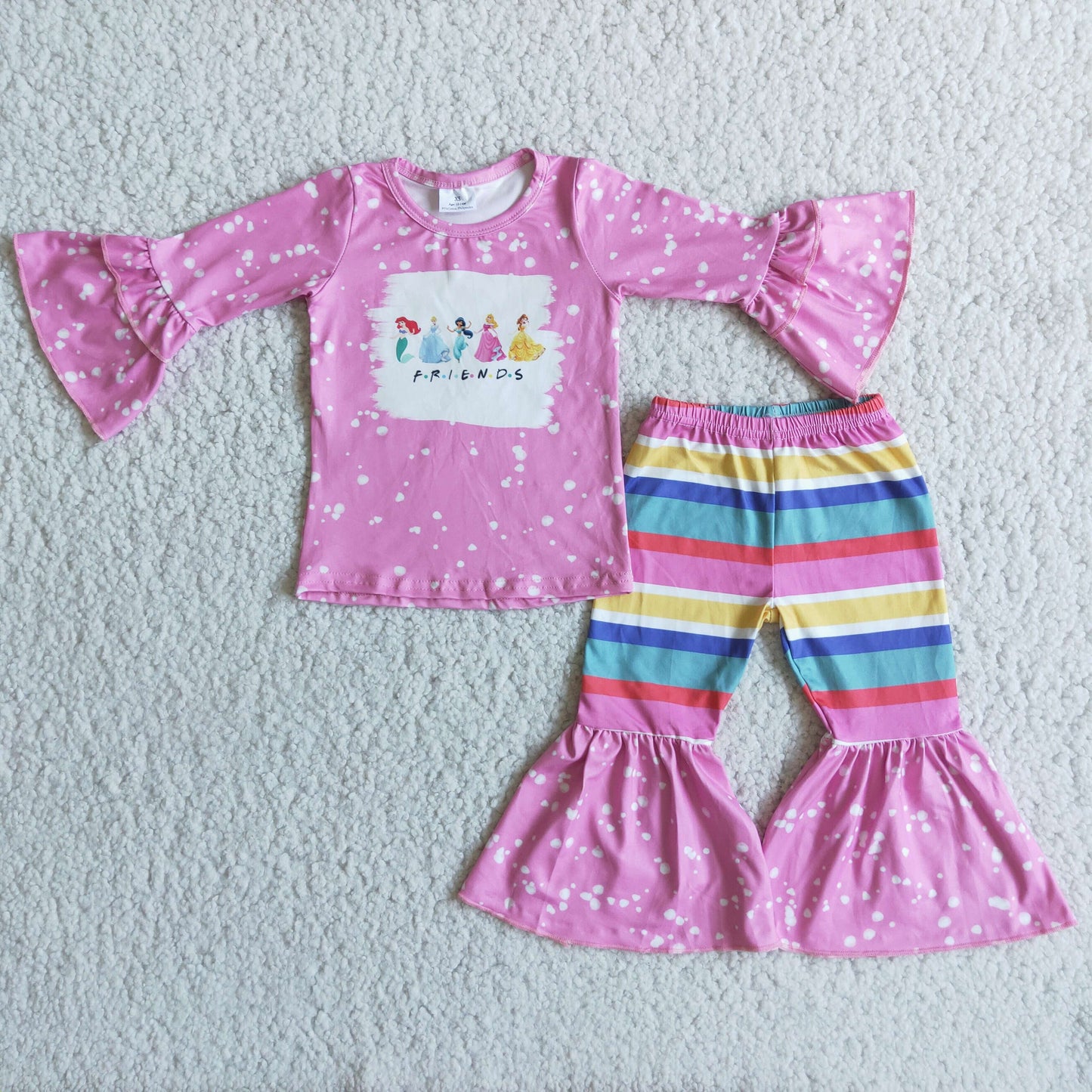 Pink friends bleached shirt stripe pants girls clothing