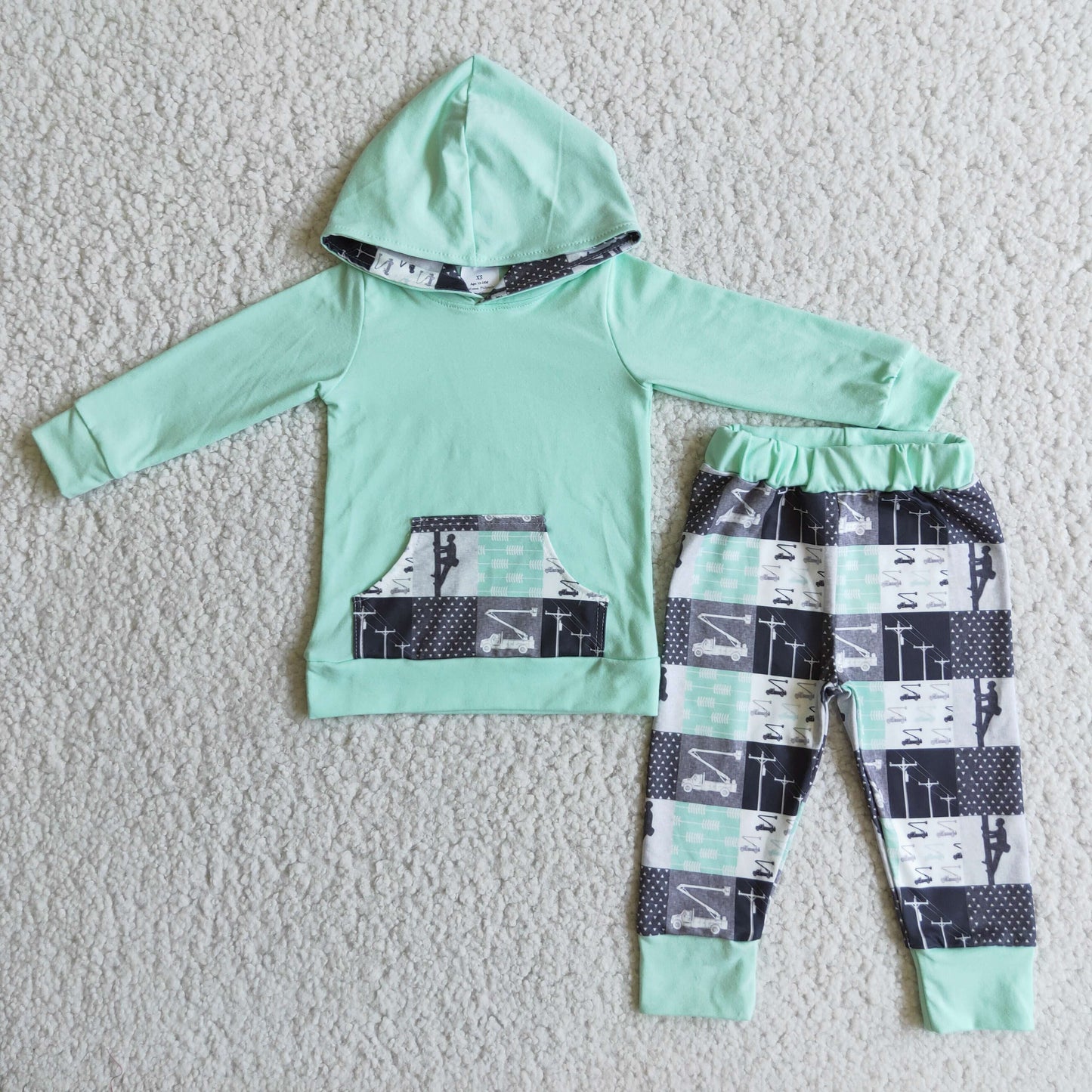 Lineman boy green hoodie set