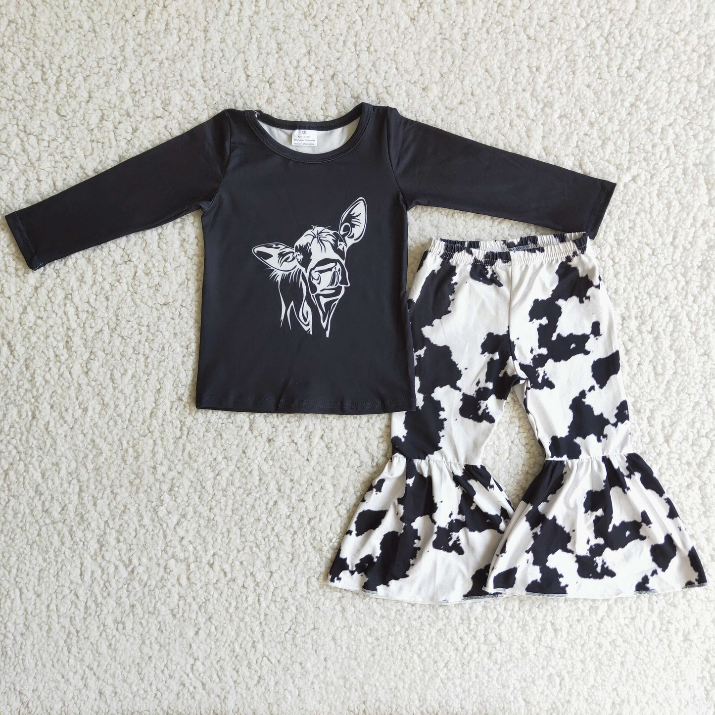 Cow print shirt bell bottom pants girls clothing