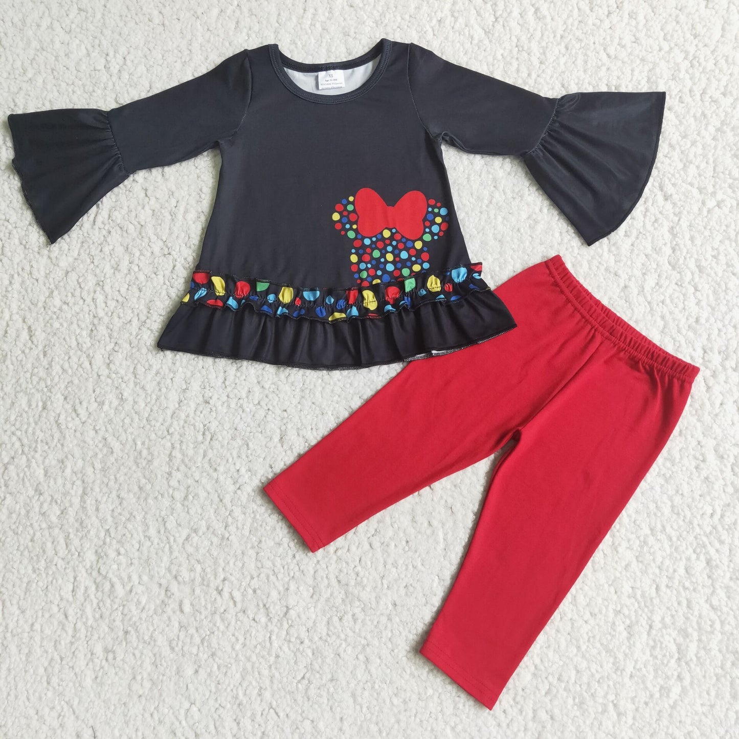 Black mouse screen print shirt match red leggings set