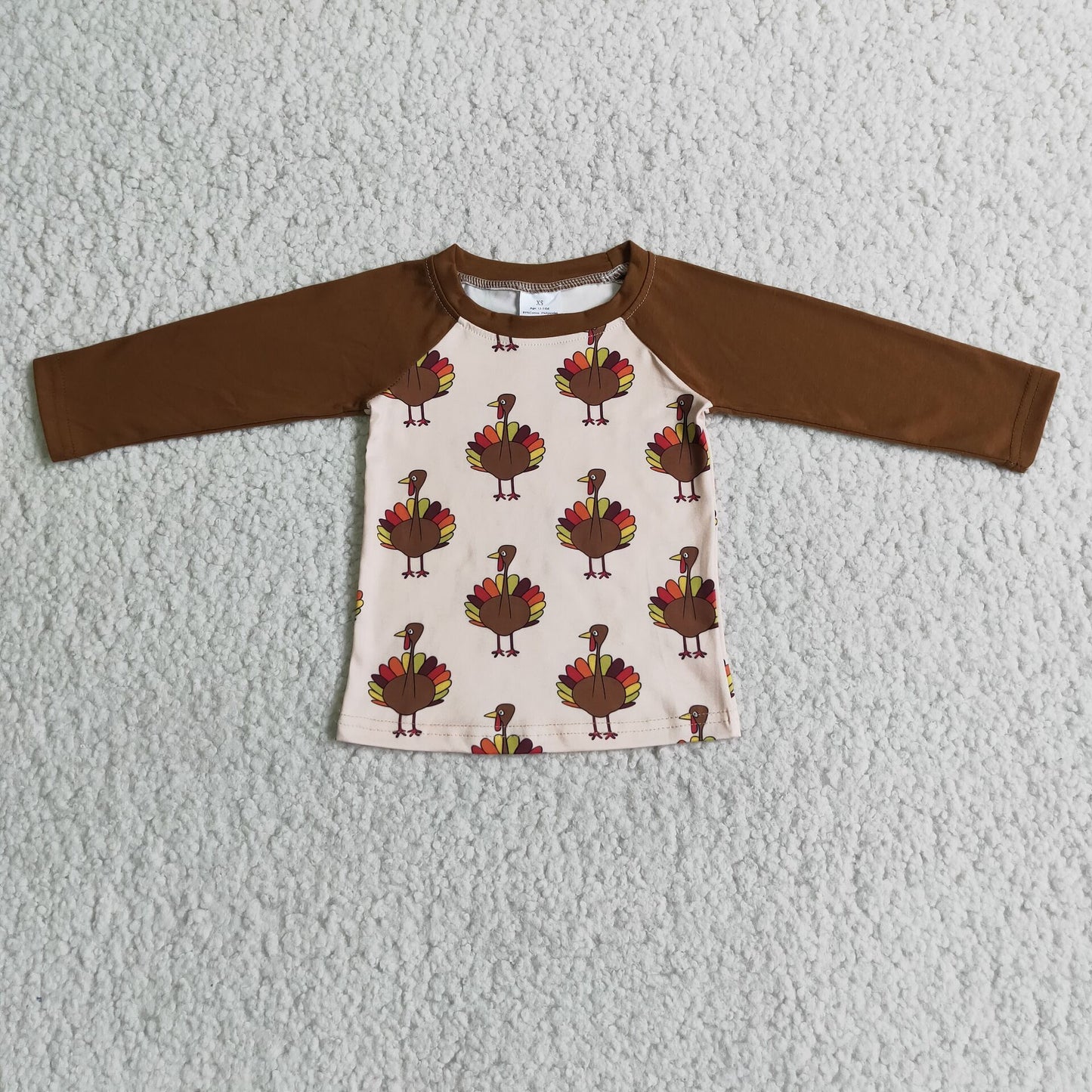 Turkey print brown long sleeve boy Thanksgiving shirt