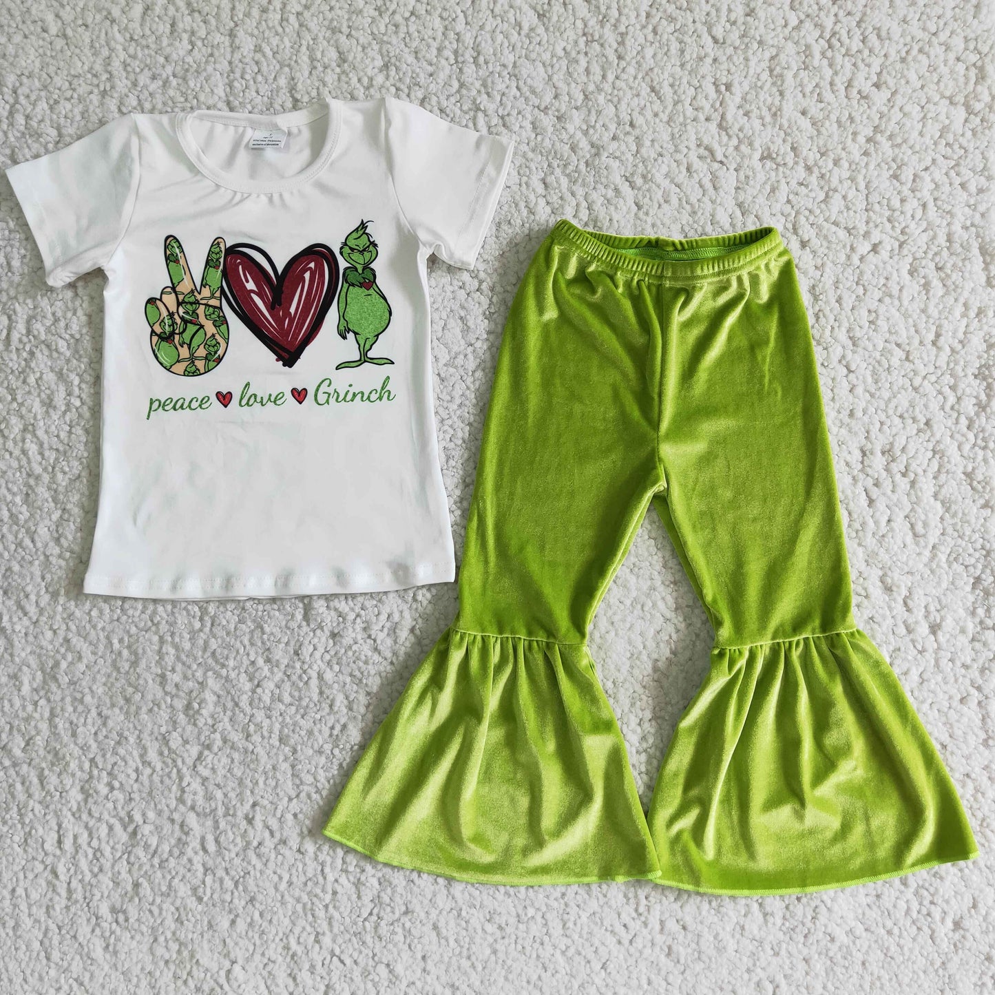 Velvet bell bottom pants green face girls Christmas outfits