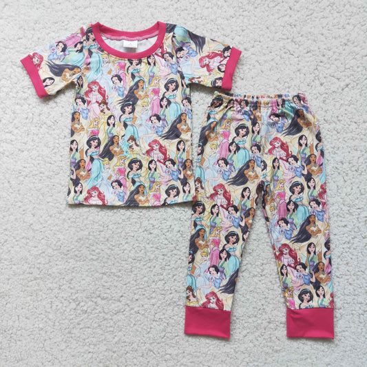 Short sleeve cute print girls pajamas