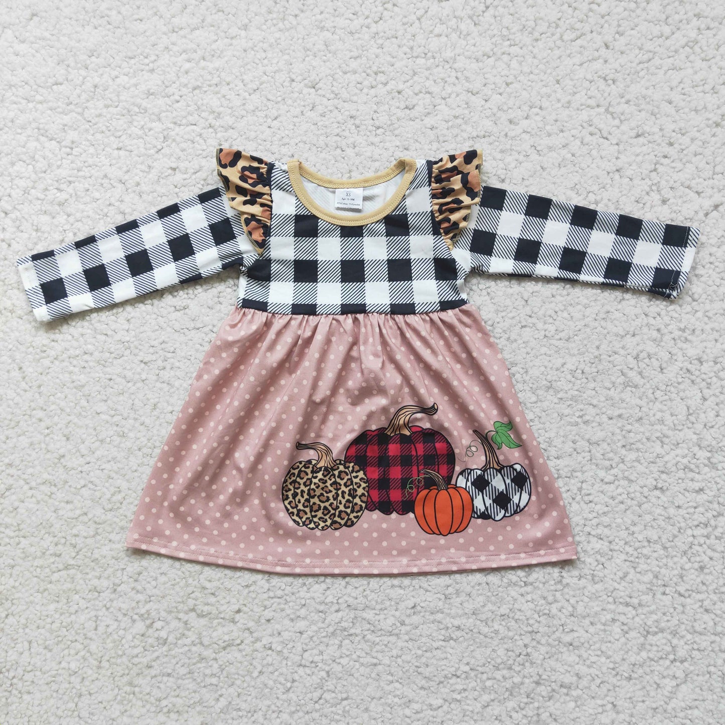 Long sleeve plaid pumpkin print girls dresses