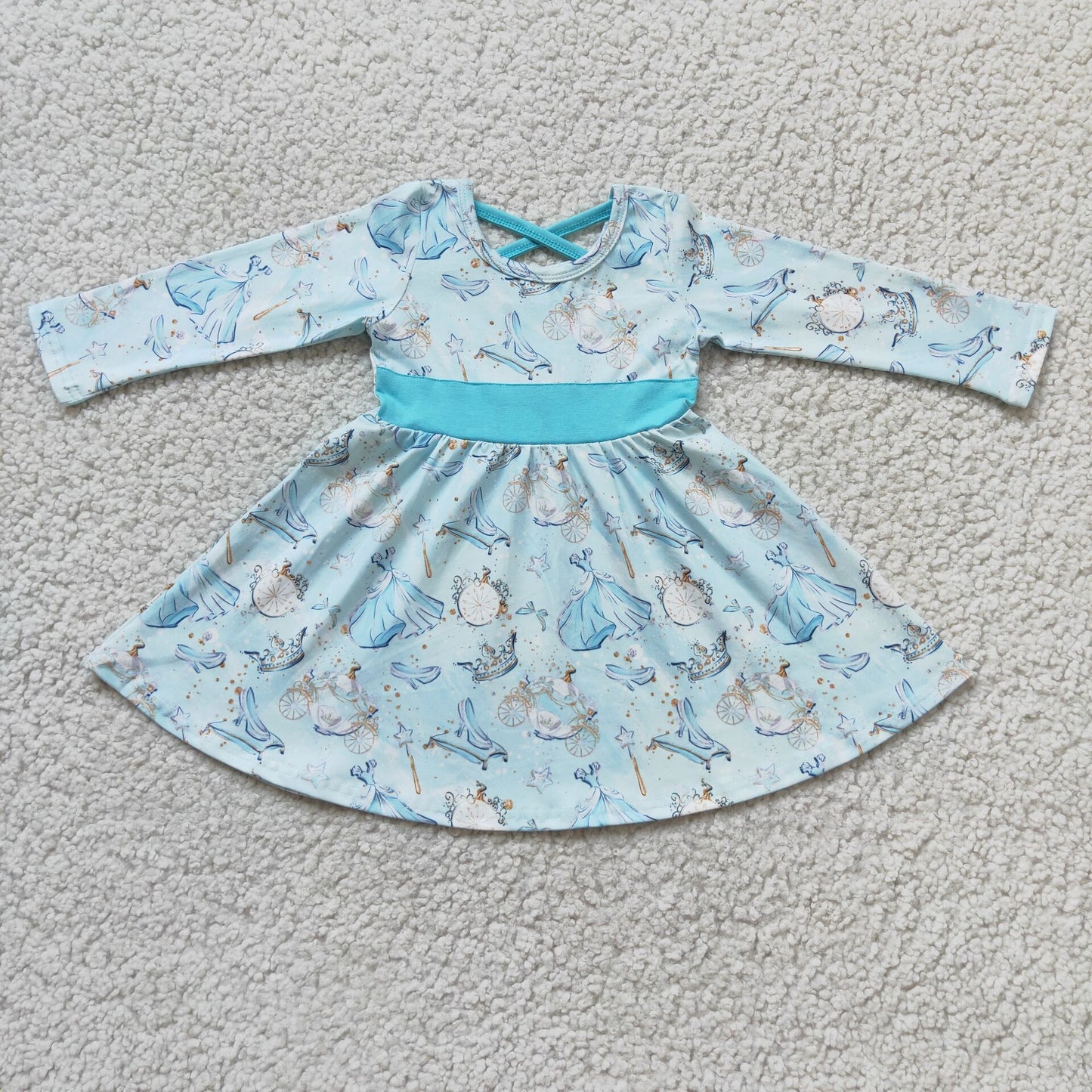 Blue long sleeve girls twirl dresses