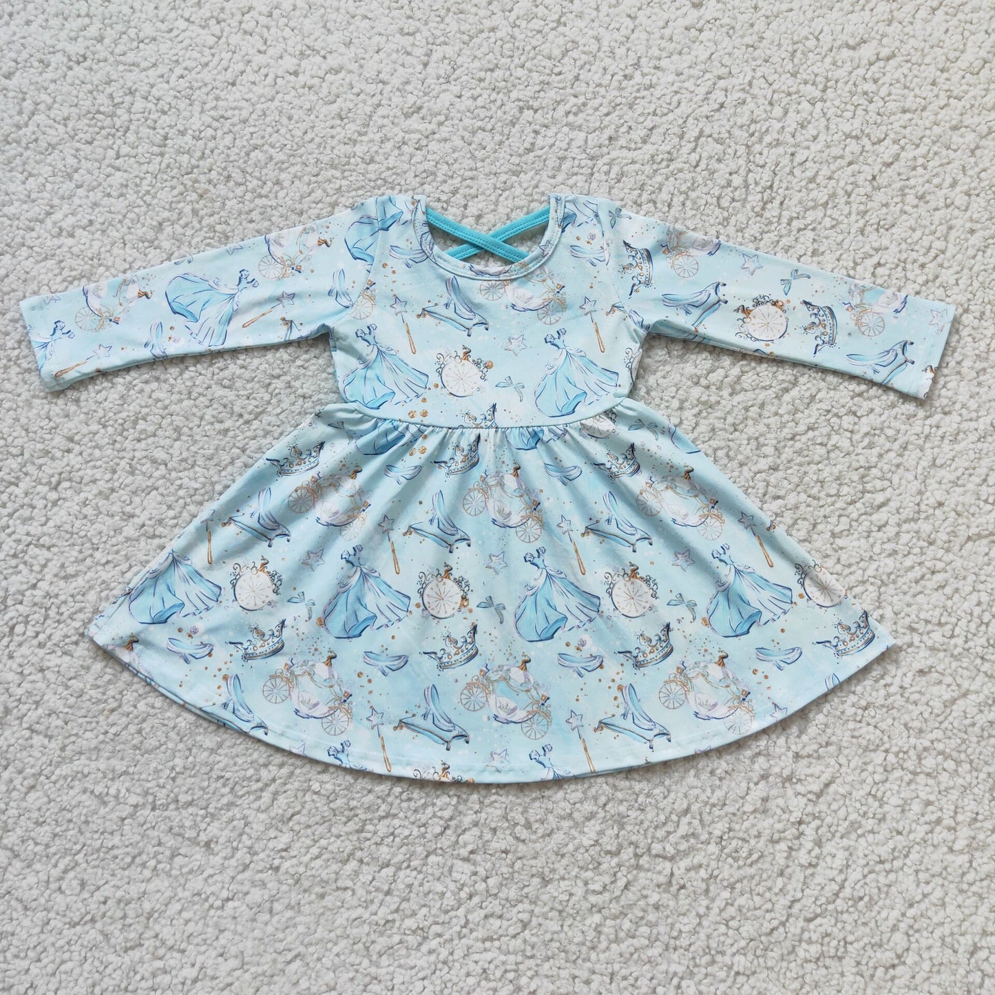 Blue long sleeve girls twirl dresses