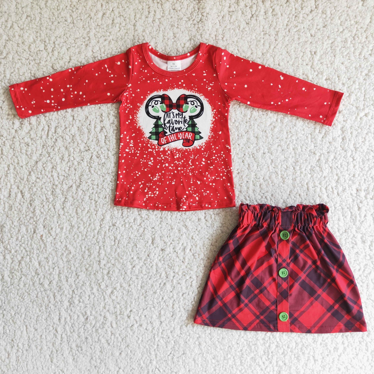 Long sleeve shirt match plaid skirt girls Christmas clothing