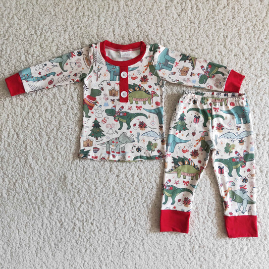 Dinosaur long sleeve boy Christmas pajamas