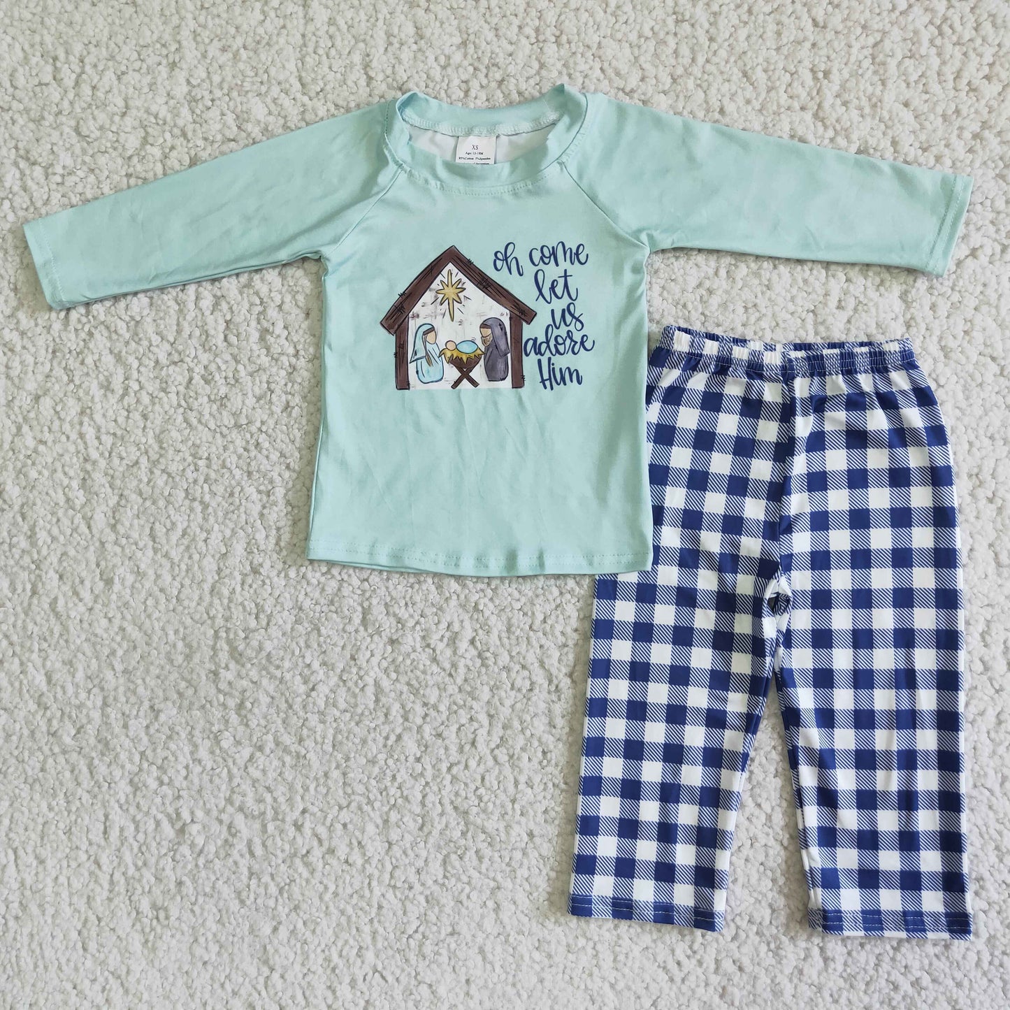 Blue plaid nativity boy Christmas outfits