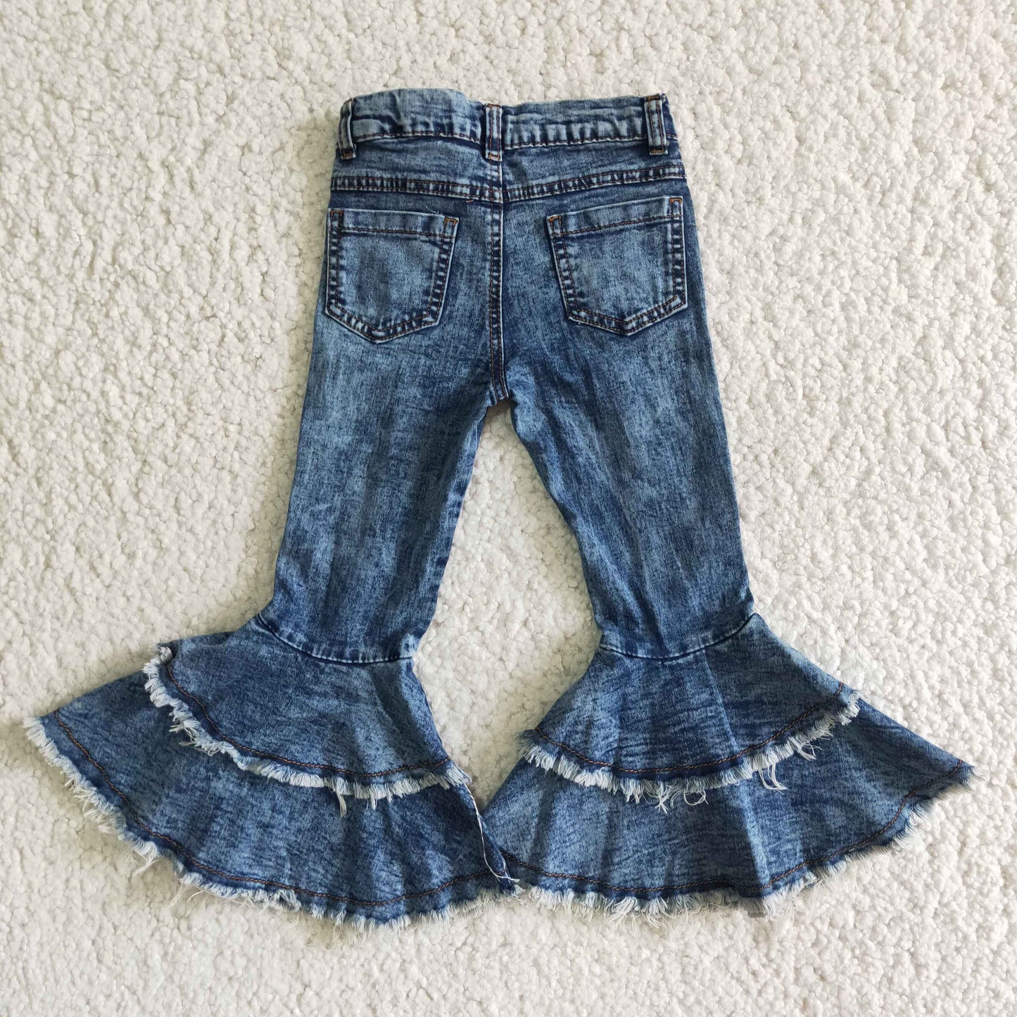 Washed denim waistband ruffle Bell Bottom Girls Pants