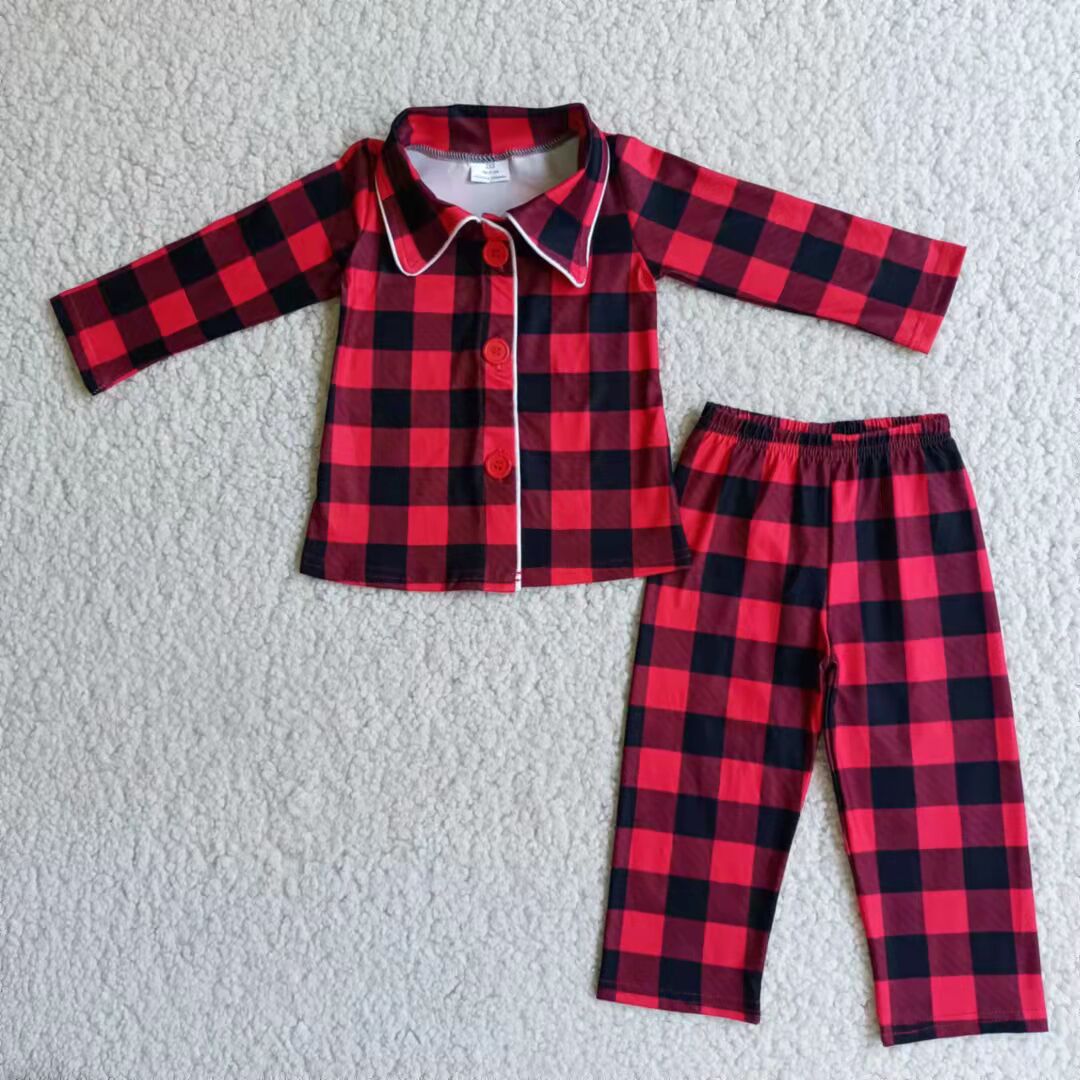 Buffalo plaid print boy Christmas pjs