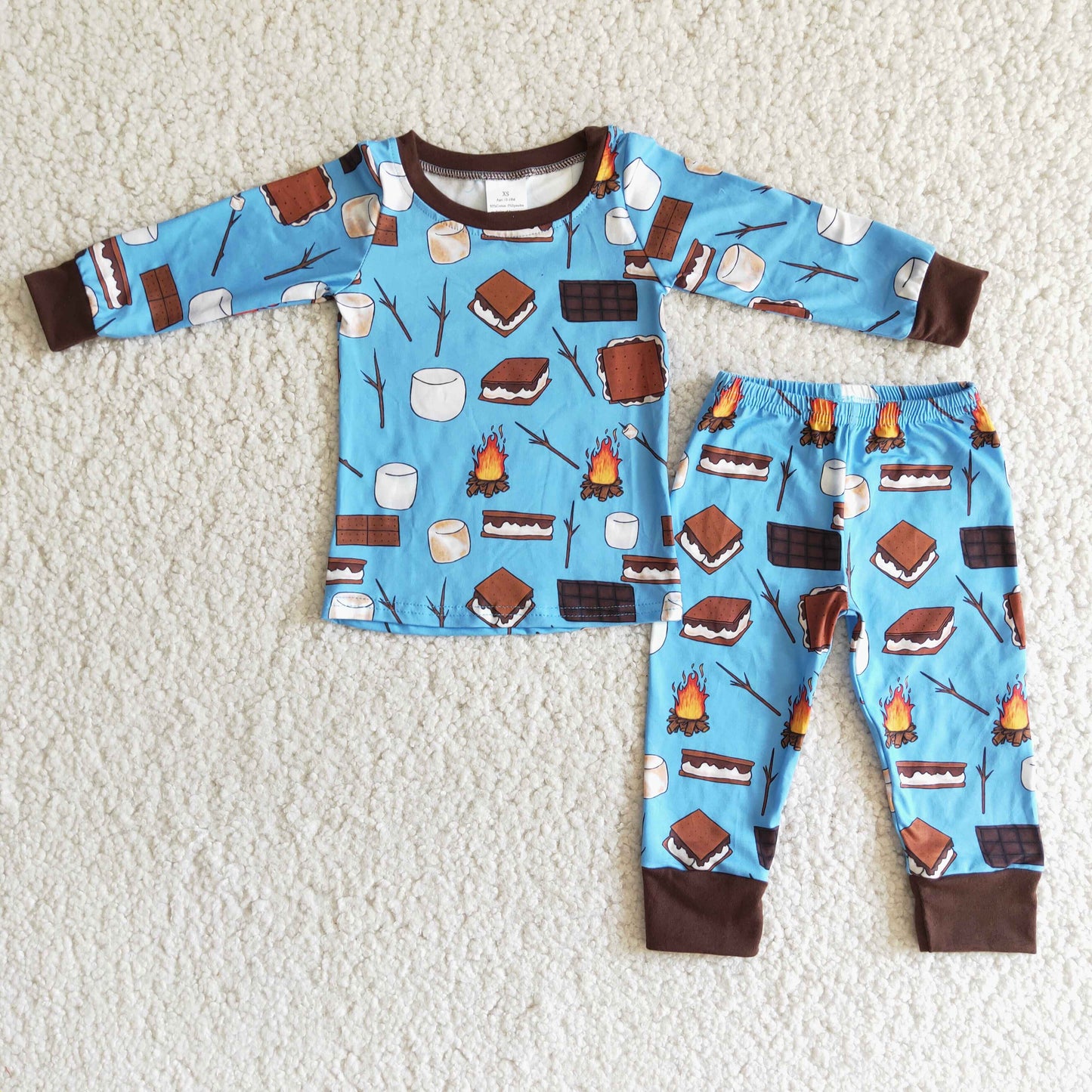 Blue cake chocolate milk long sleeve boy pajamas