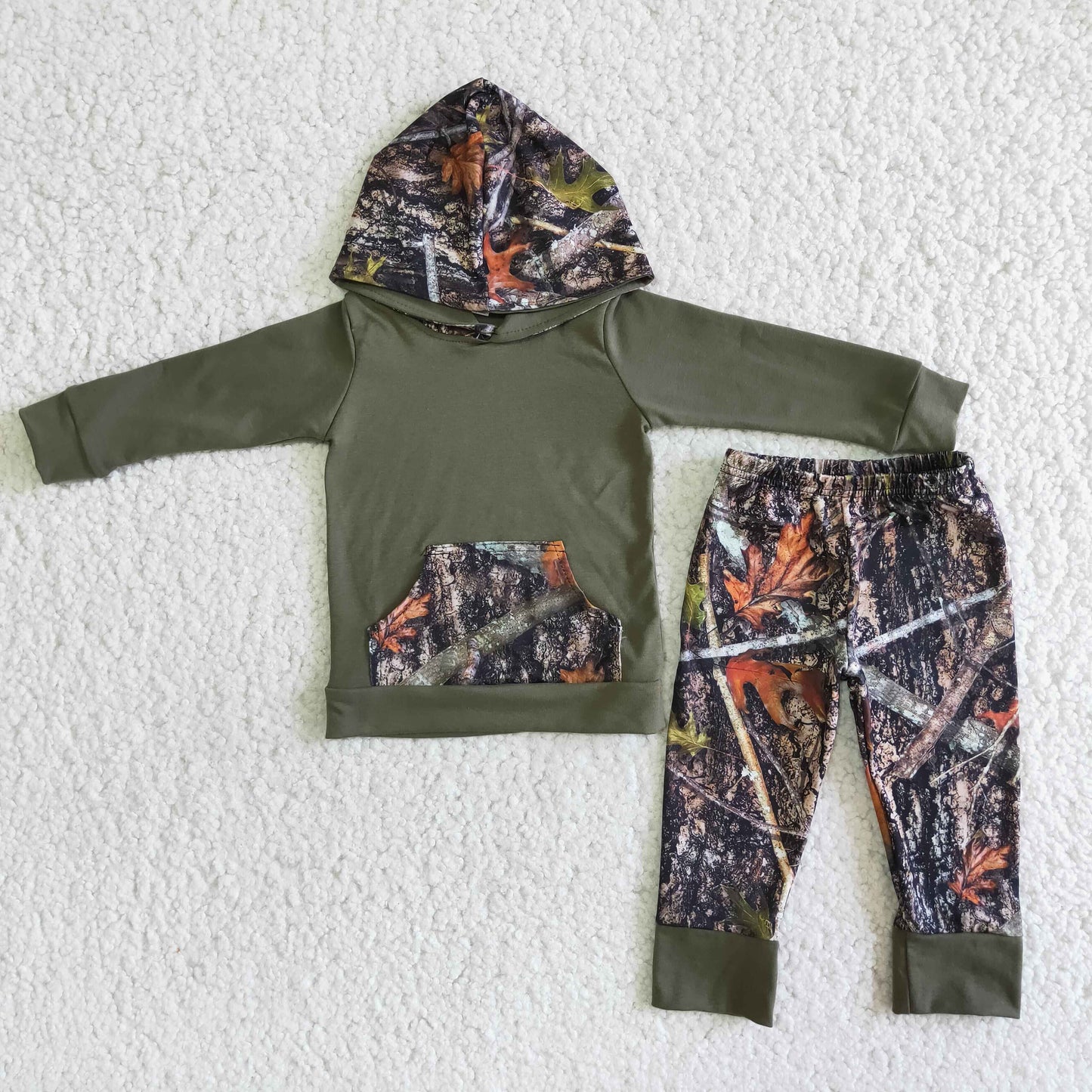 Olive green camo boy hoodie set