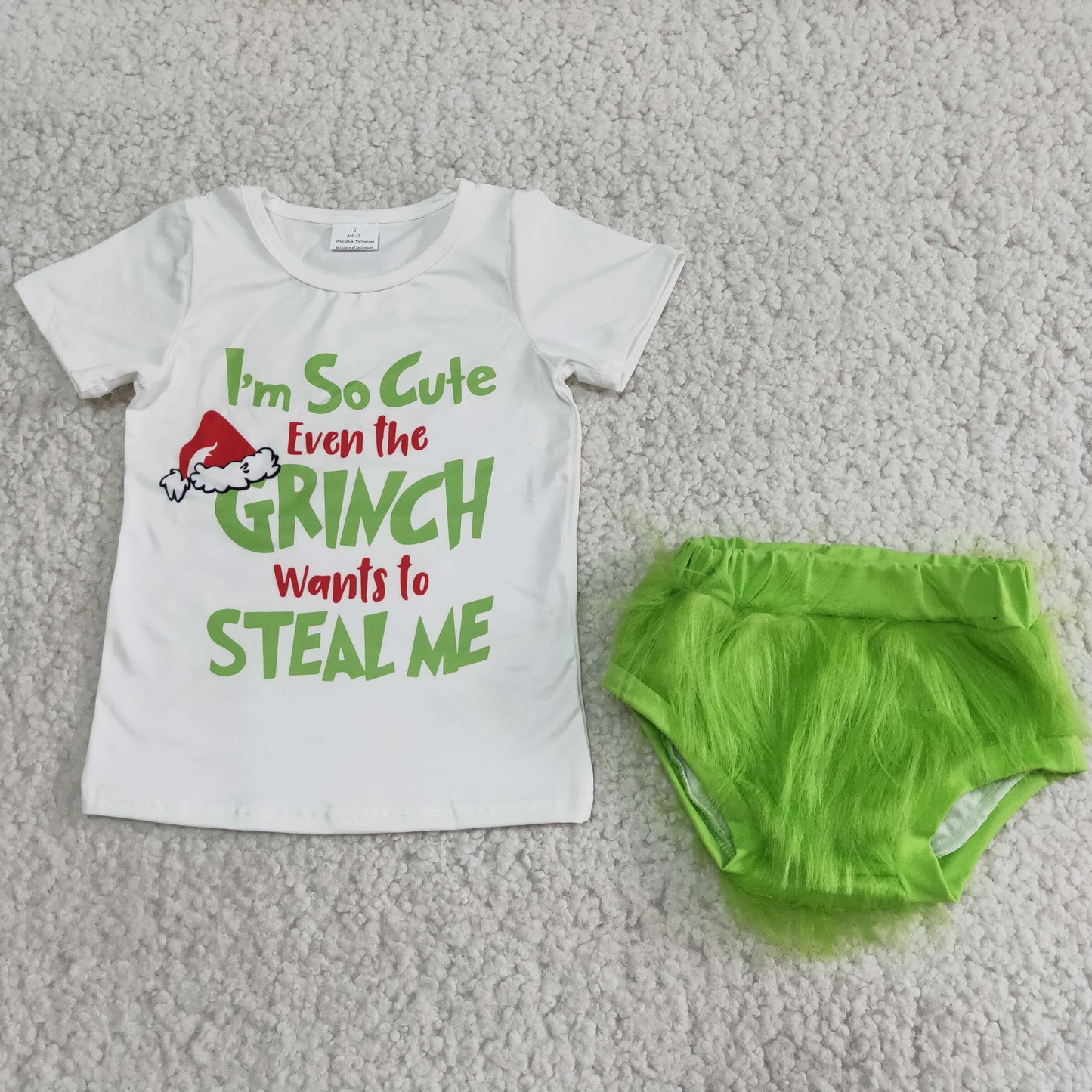 Short sleeve shirt match green face bummies Christmas set