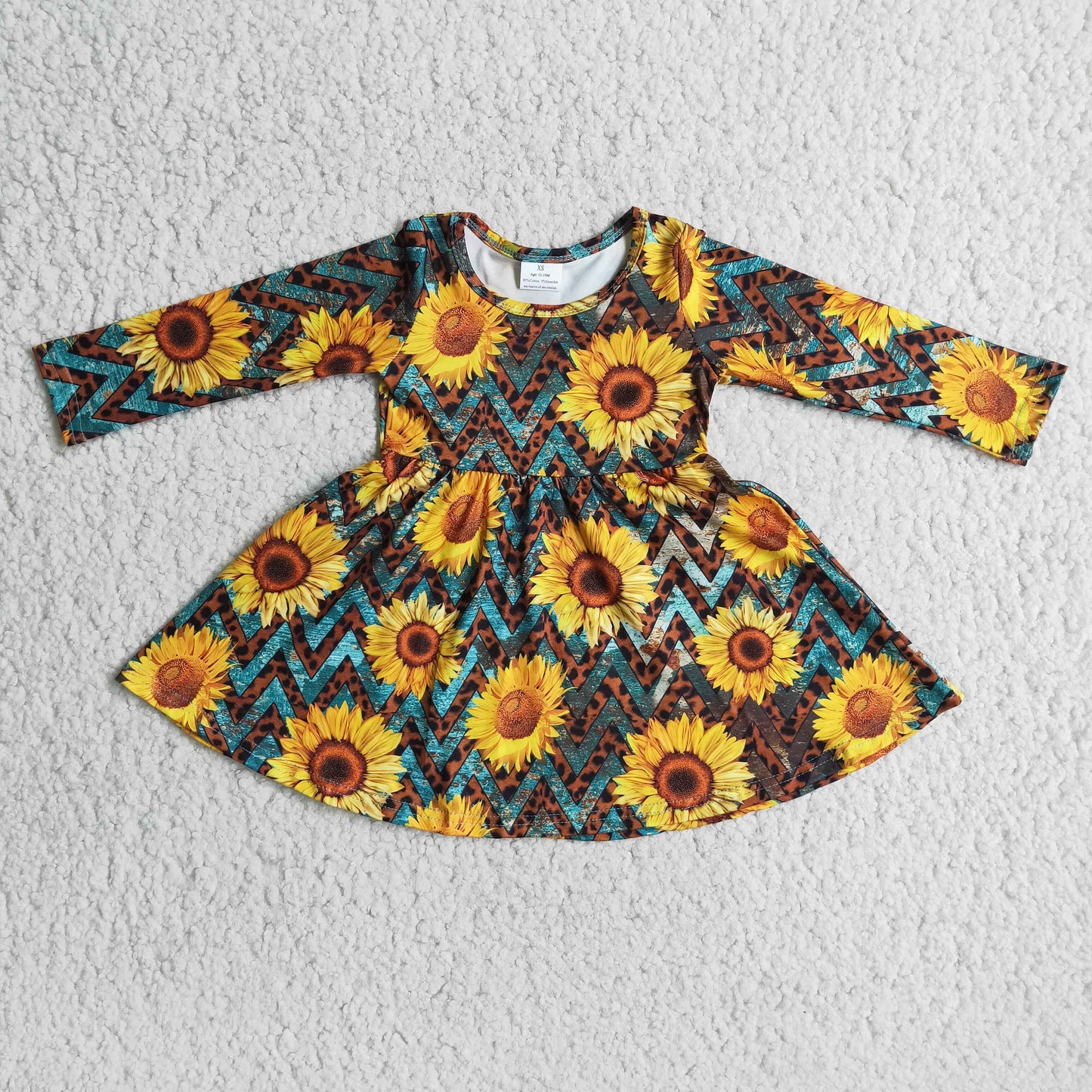 Sunflower print long sleeve girls twirl fall dresses