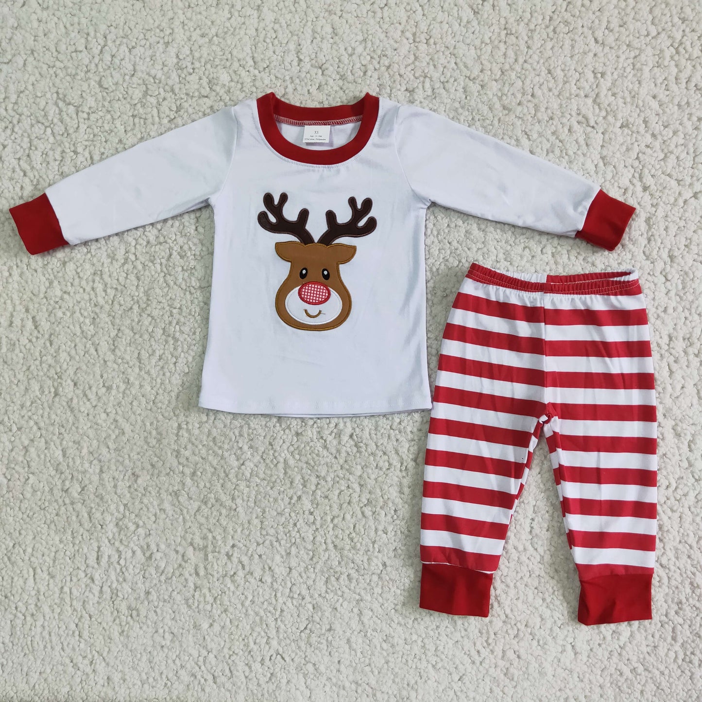 Reindeer applique white boy Christmas pjs