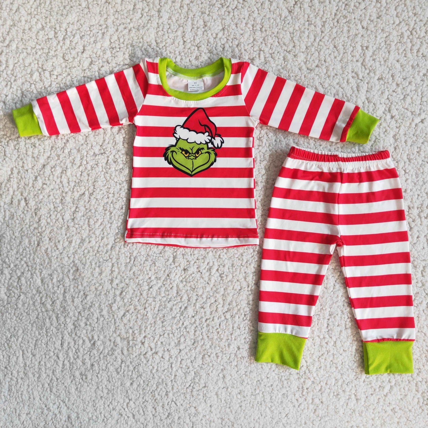 Stripe long sleeve green face boy Christmas pajamas