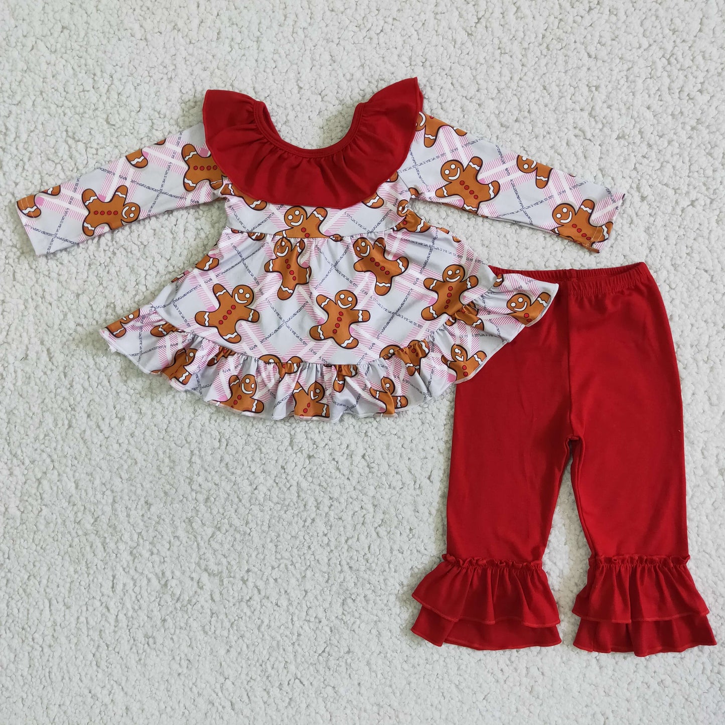 Gingerbread backless tunic ruffle pants girls Christmas clothing