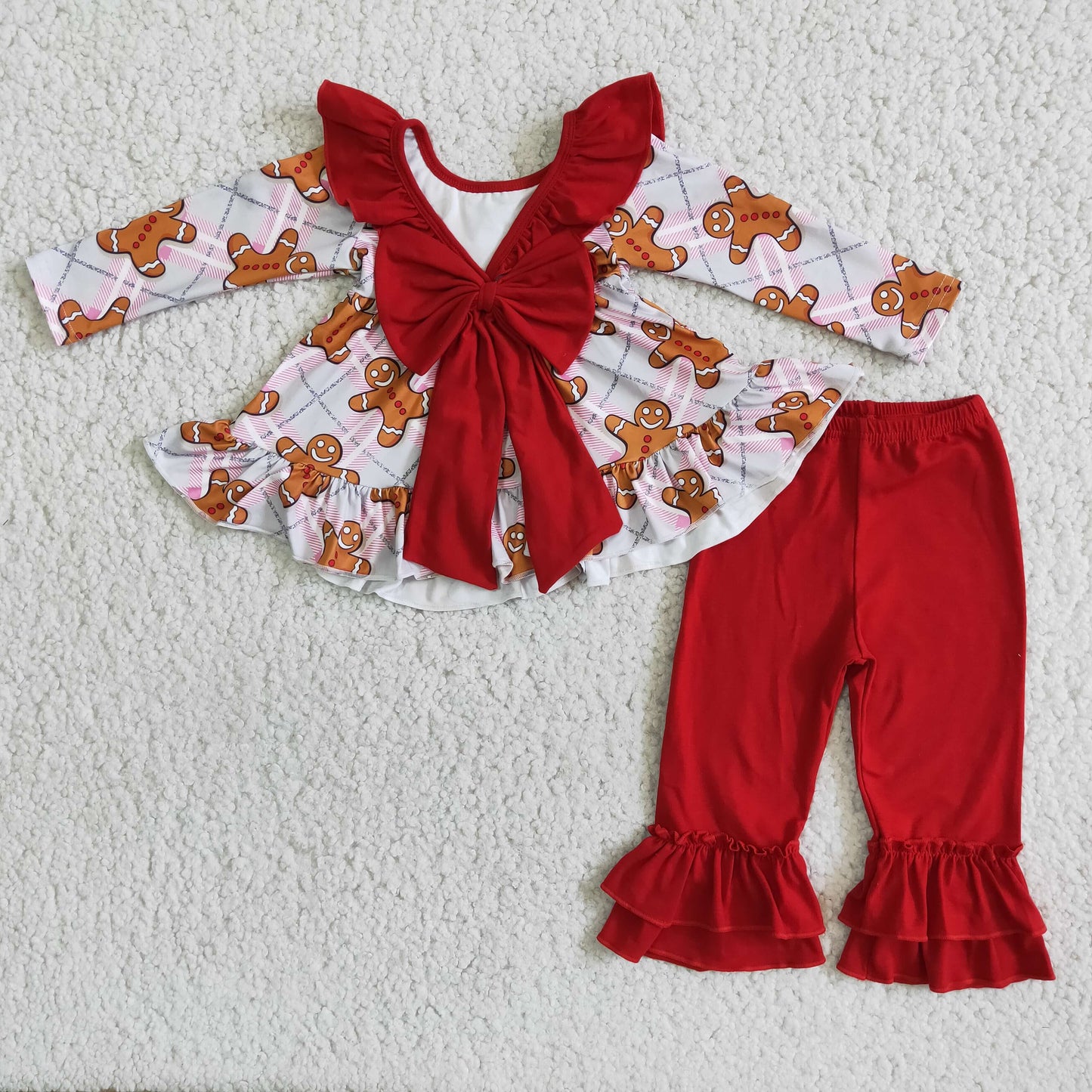 Gingerbread backless tunic ruffle pants girls Christmas clothing