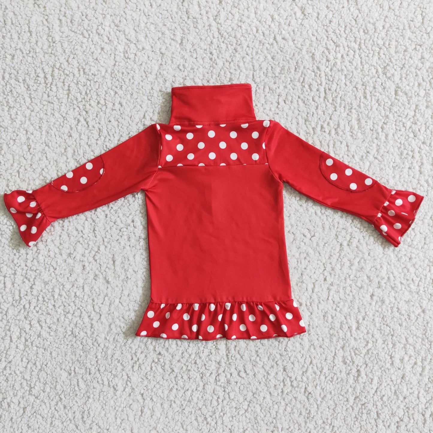 Red polka dots screen print zipper mouse girls pullover