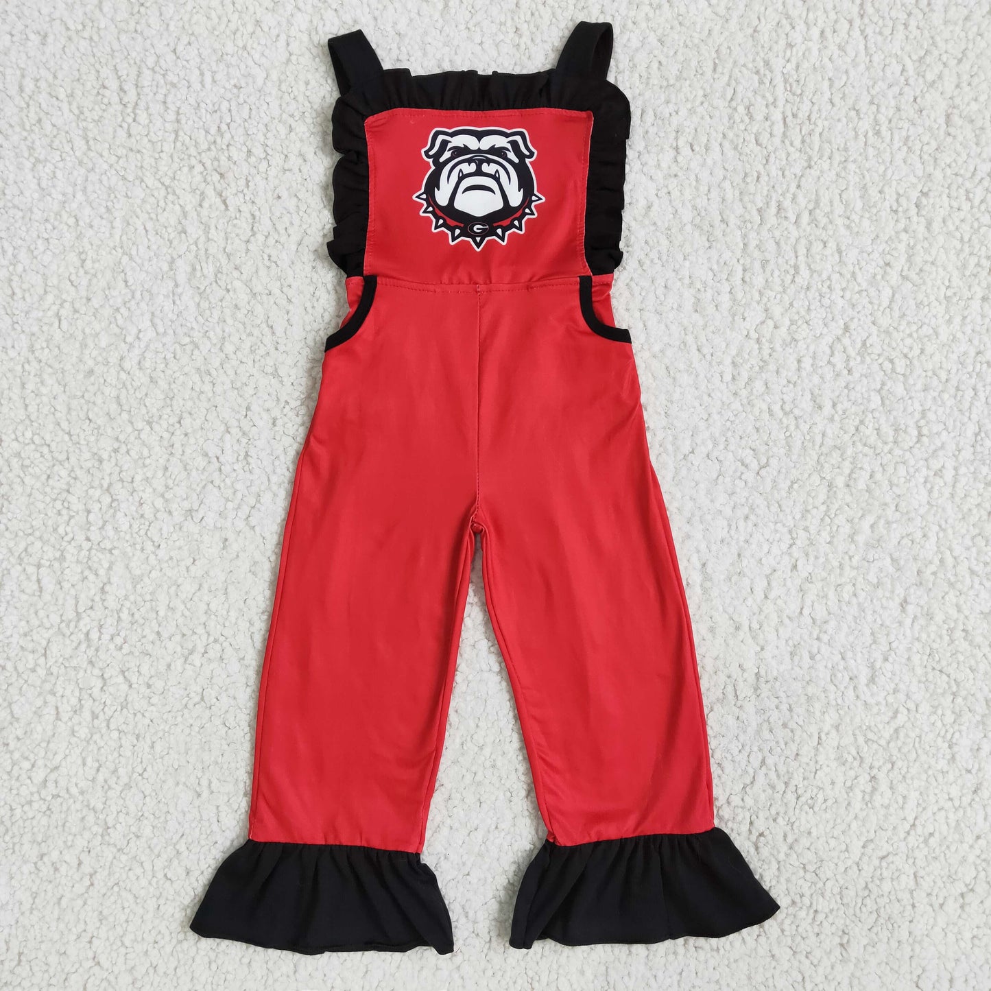 Red pocket girls team overalls