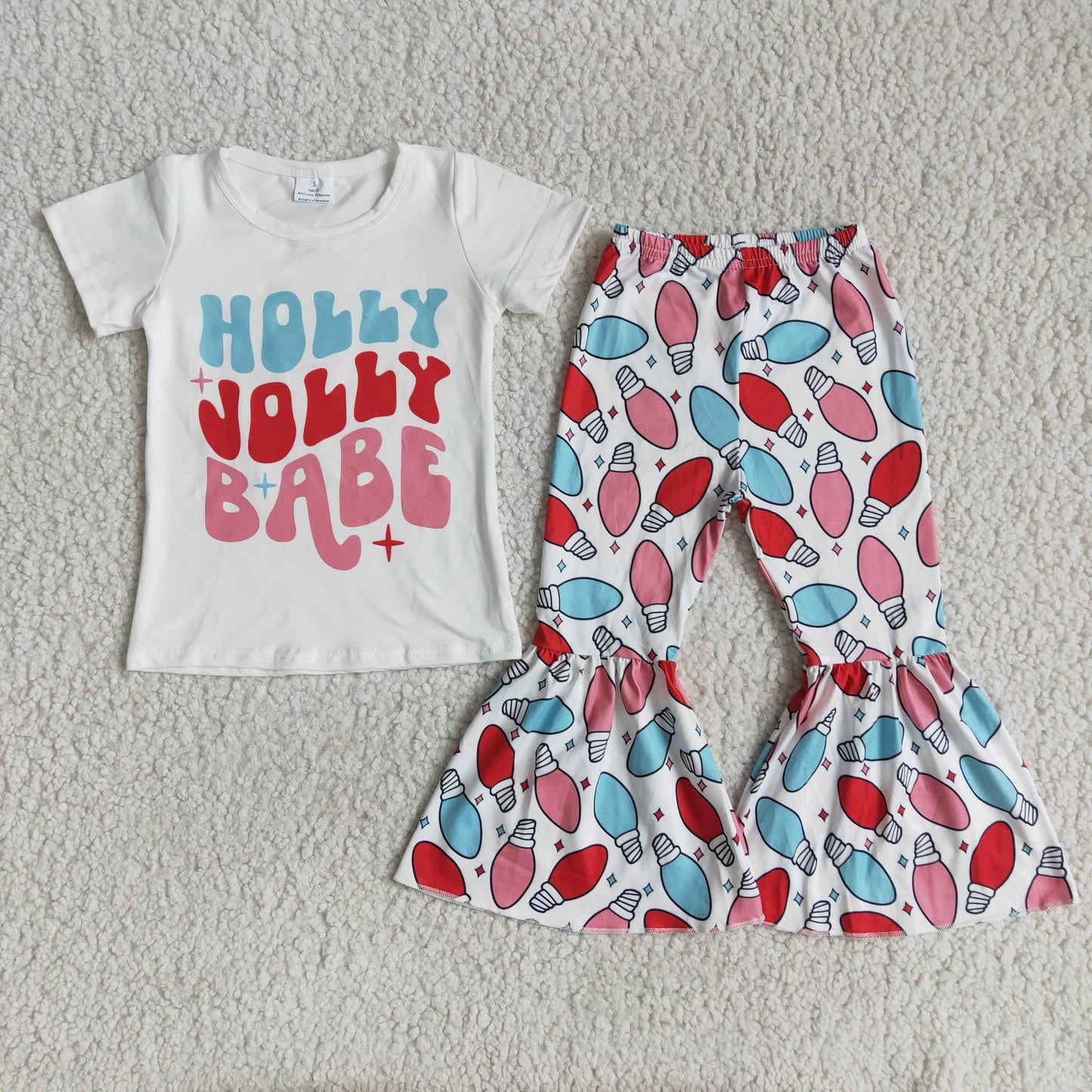 Holly jolly babe shirt bell bottom pants girls Christmas clothes