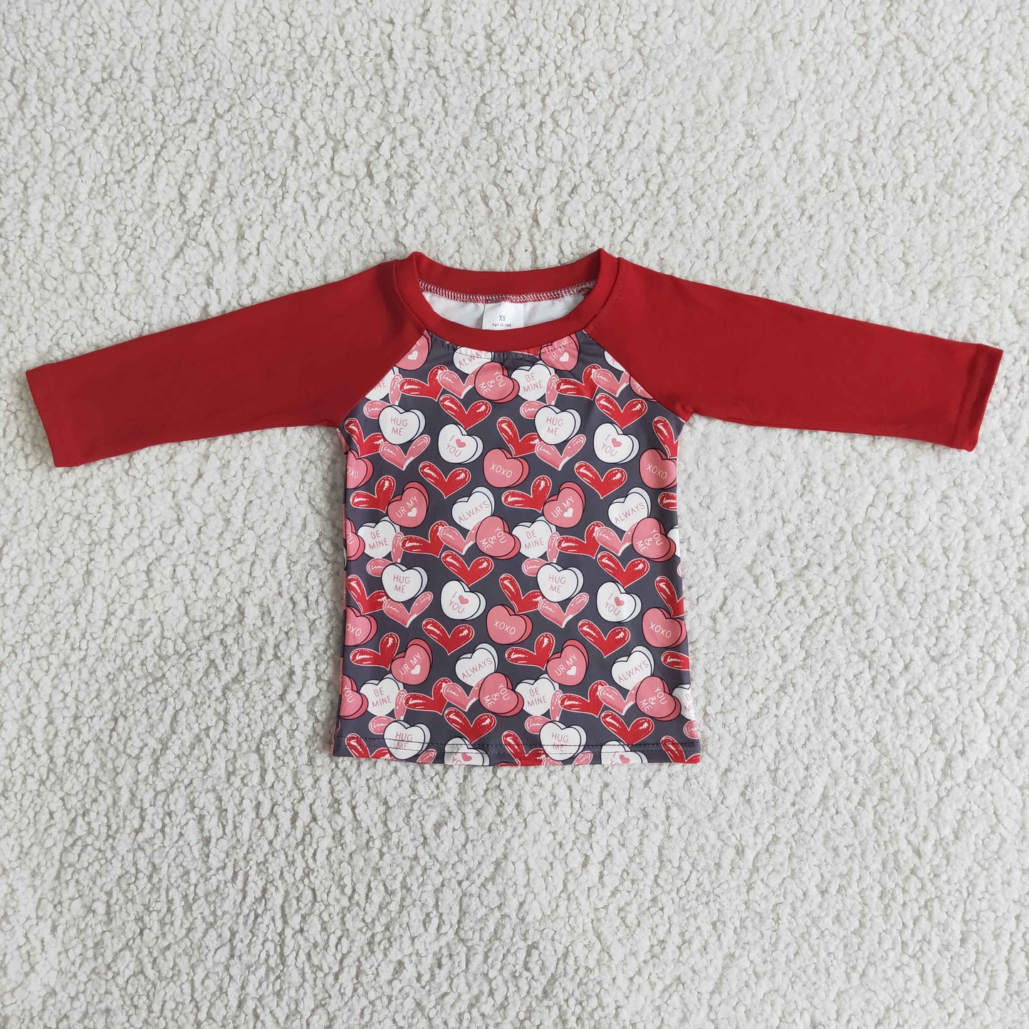 Heart print red long sleeve boy Valentine's day shirt