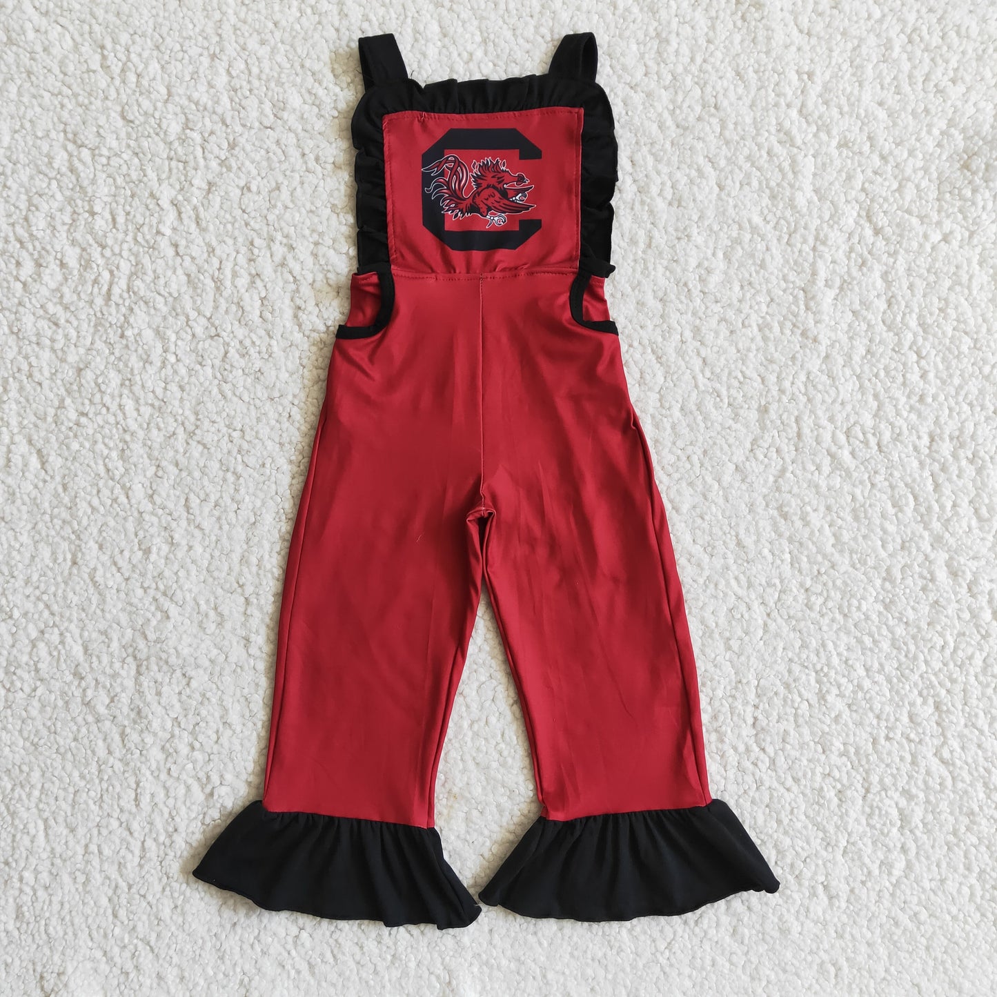 Red black pocket girls team overalls