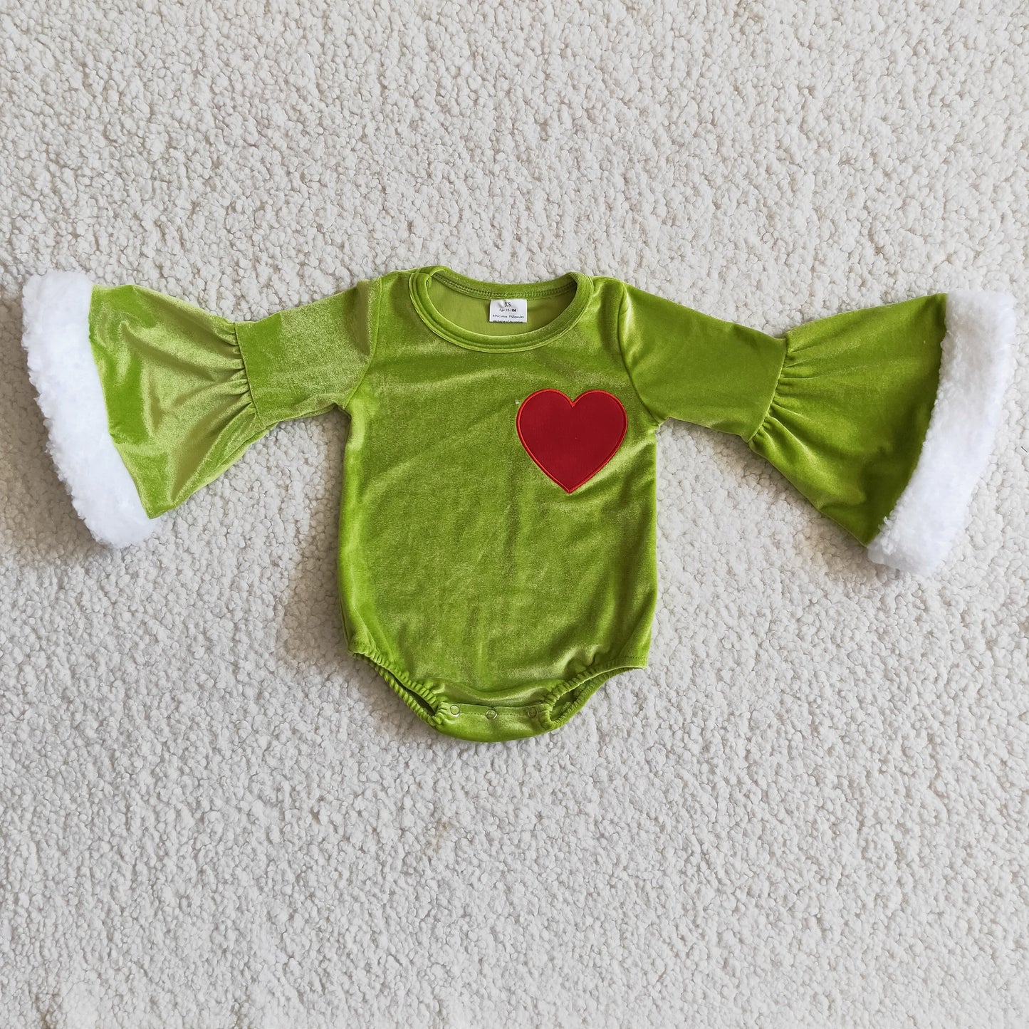 Green velvet red embroidery baby girls Christmas romper