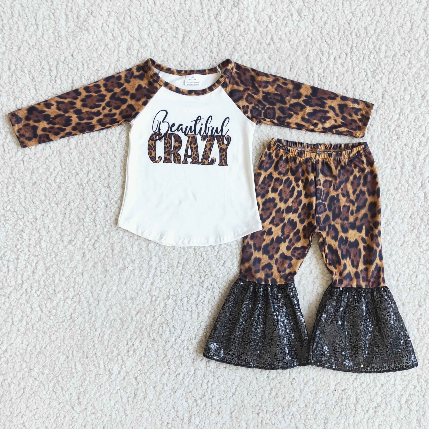 Beautiful crazy leopard shirt black sequin pants girls boutique outfits