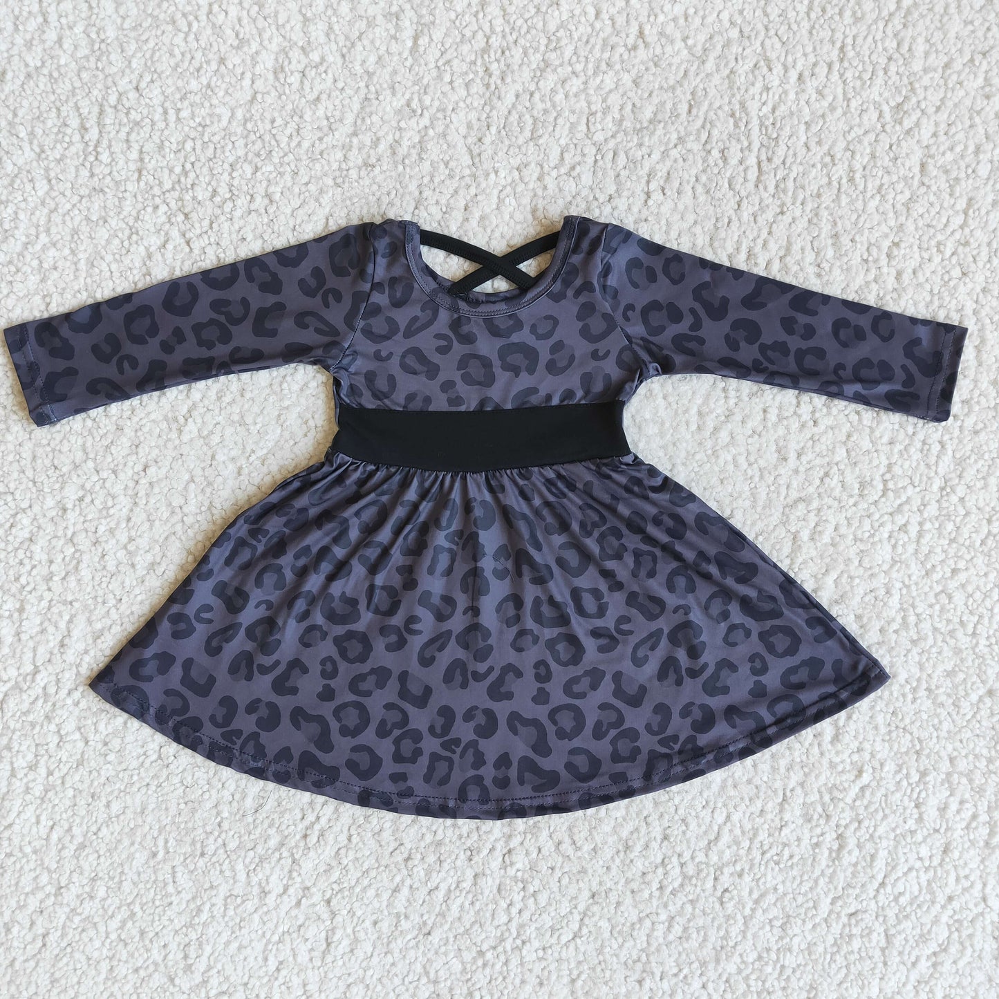 Black leopard long sleeve girls twirl dresses