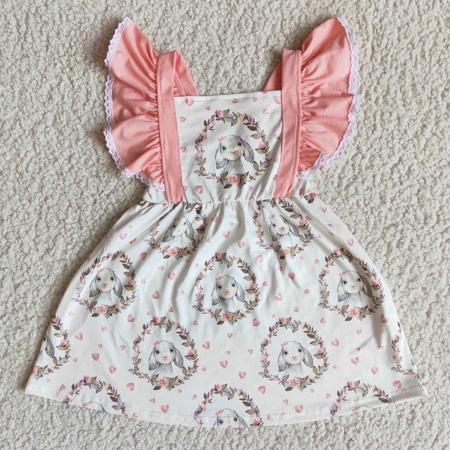 Bunny print flutter sleeve baby girls easter dresses